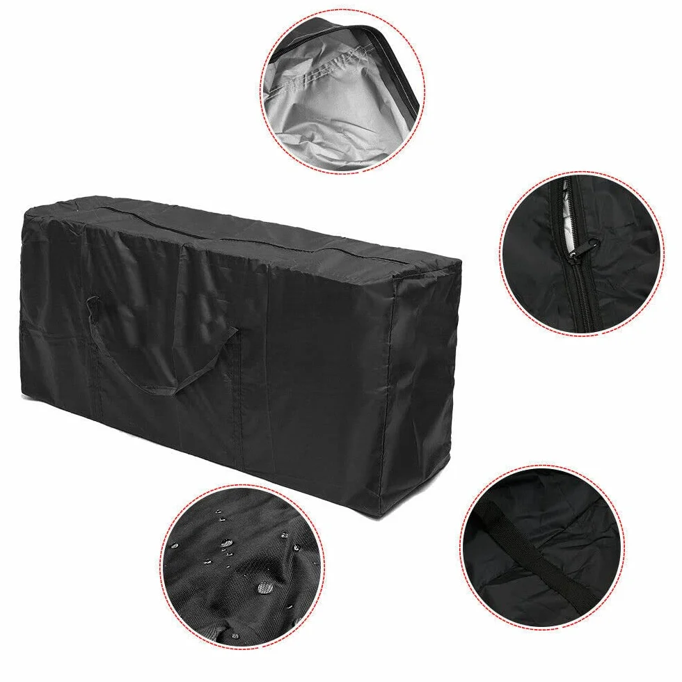 Borsa portaoggetti per Cuscini per mobili da Giardino Nera Borse per Esterni Impermeabili per Cuscini da Giardino con Manici robusti 122 * 39 * 55cm (252g)