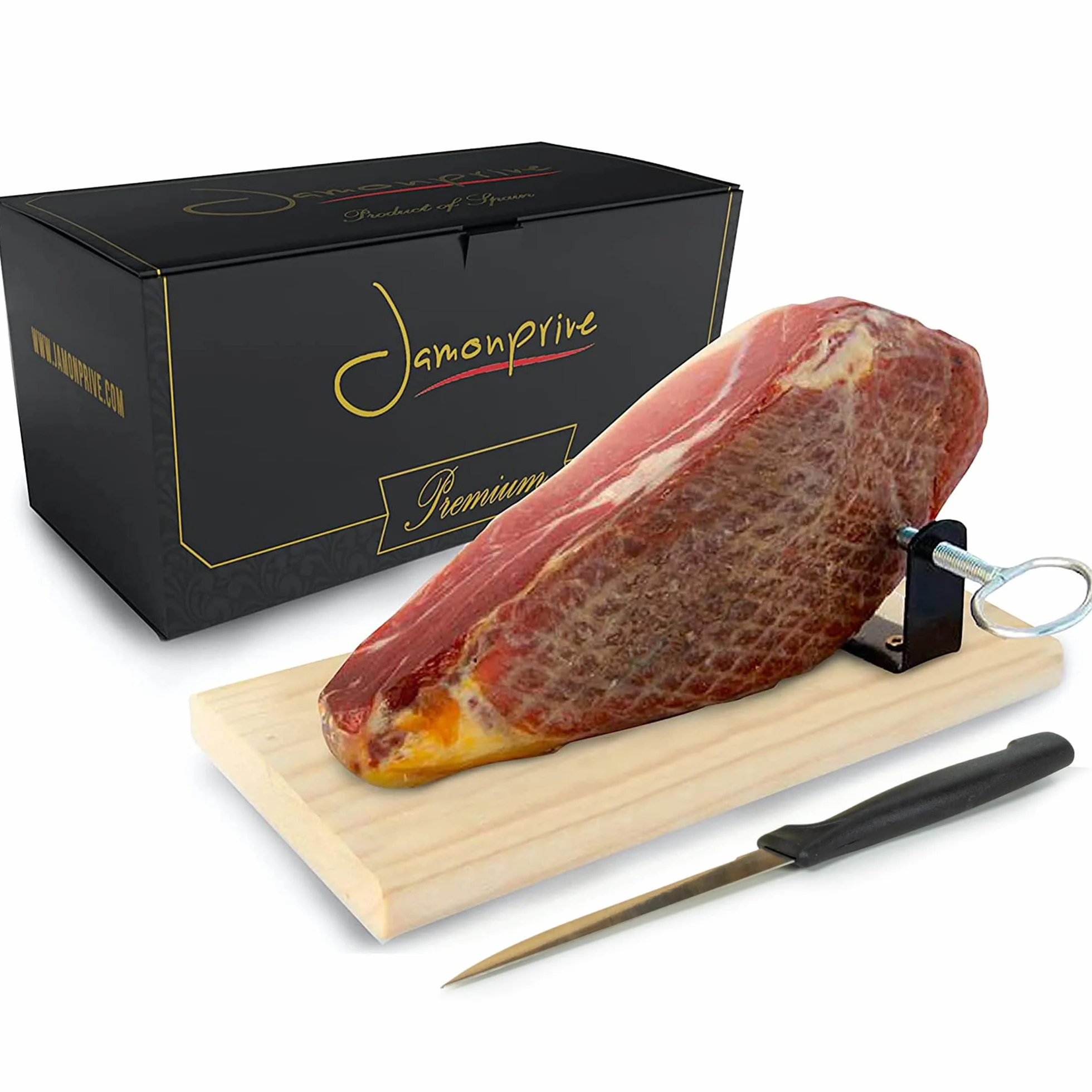 Prosciutto Crudo Serrano 1Kg Stagionato & Disossato + Porta Prosciutto + Coltello Mini Prosciutto Spagnolo -Prosciuttos Intero Tradizionale, Pronto Da Servire, Regalo Gourmet
