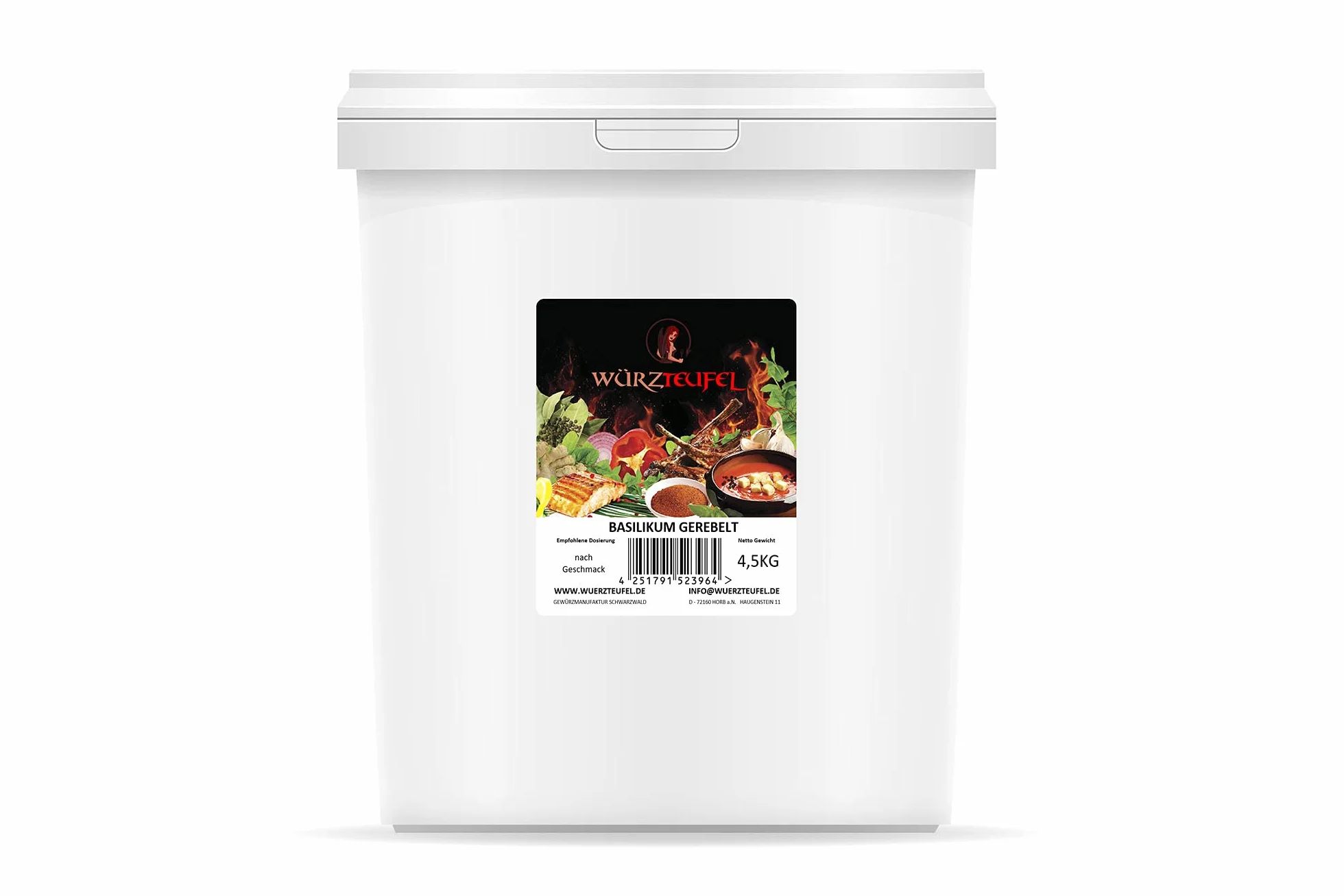 Basilico, foglie di basilico ridotte ai germi. Qualità superiore in Egitto. Secchio in PP da 4,5 kg