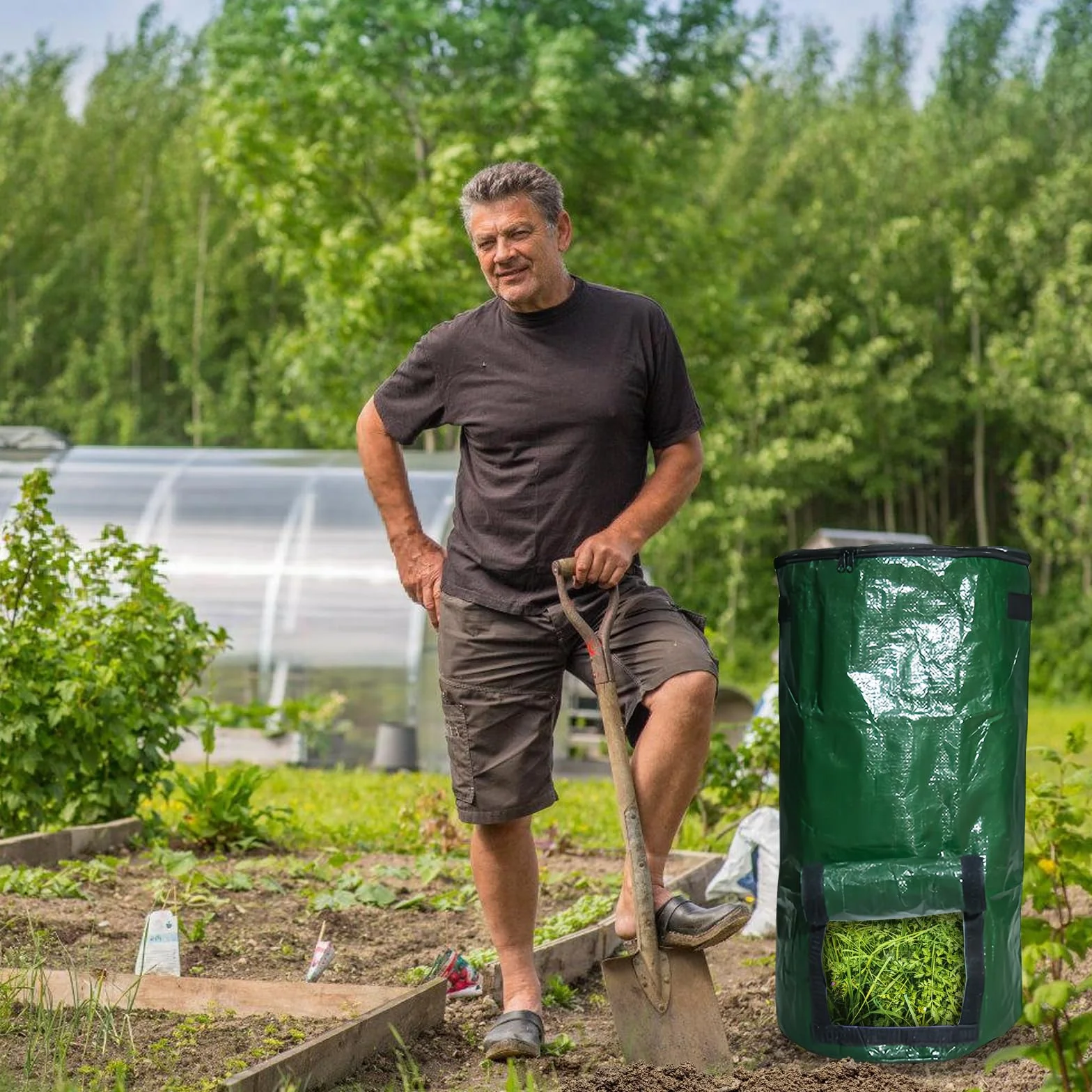 Compostiera pieghevole in plastica 34 galloni con coperchio, 2 pezzi per giardino