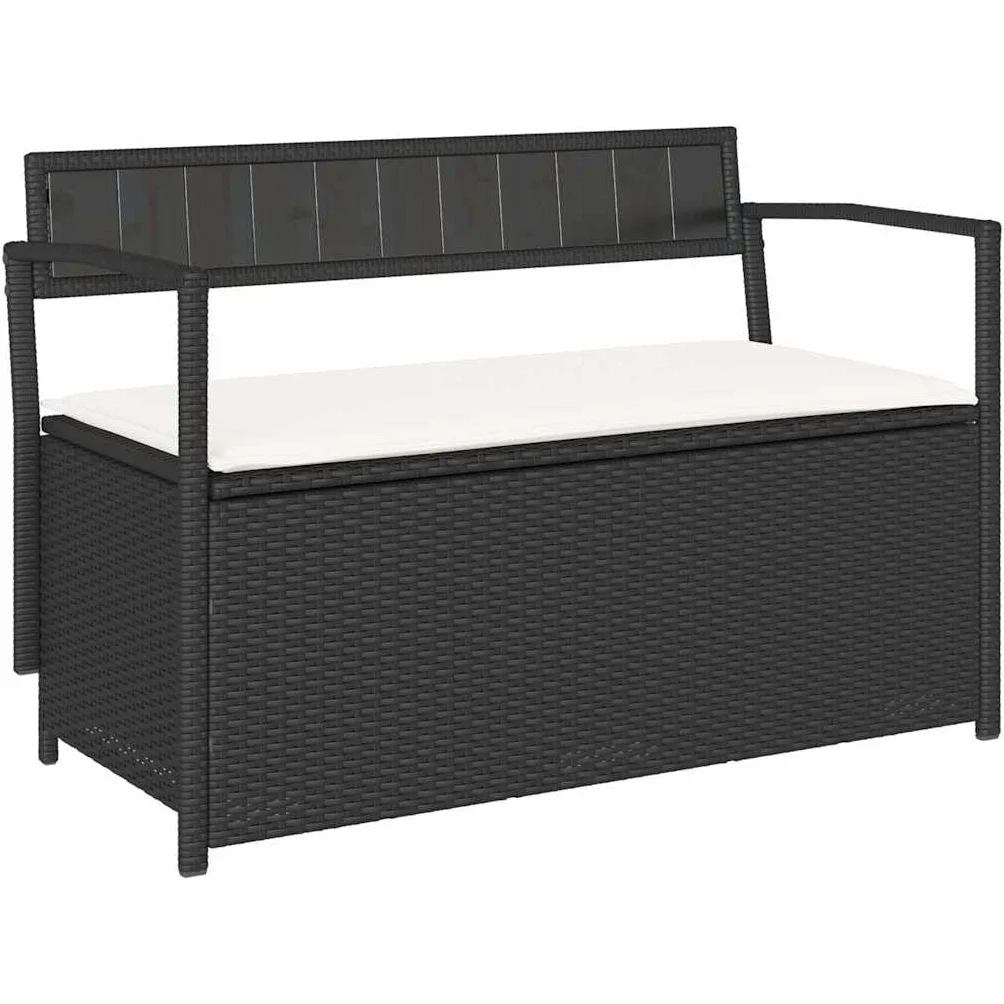 vidaXL Panca Portaoggetti da Giardino con Cuscino in Polyrattan Nero, Panca da Giardino, Panca da Giardino, Panca da Giardino, Panca da Esterno