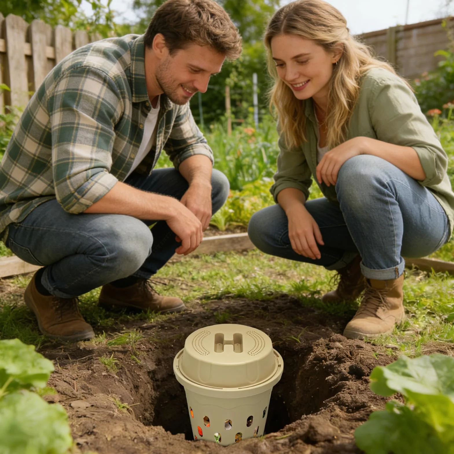 Compostiera da interrare per produzione fertilizzante nel terreno contenitore compostaggio giardinaggio