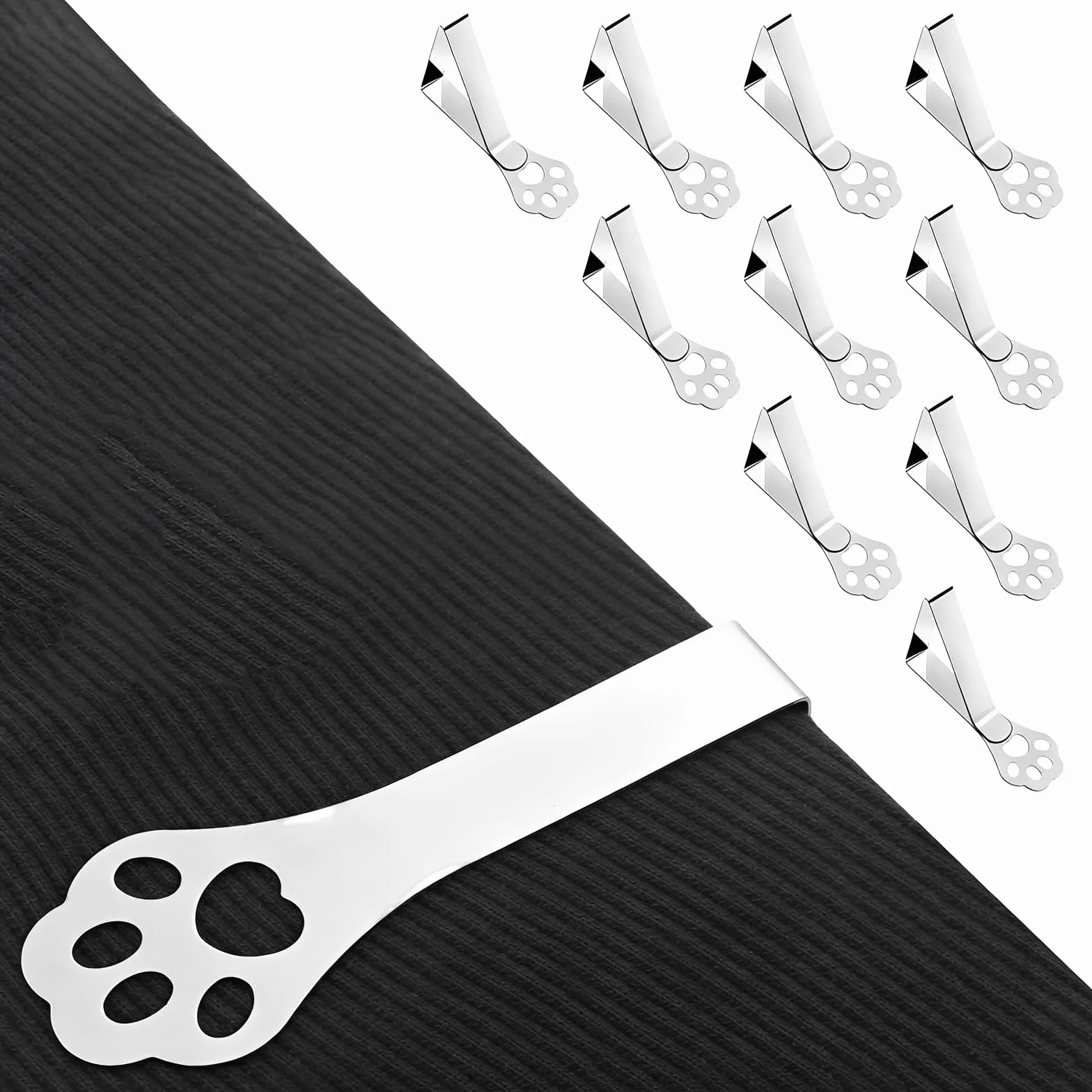 10 Pezzi Ferma Tovaglia da Tavola in Acciaio Inox, Ganci Tovaglia Design Zampa di Gatto per Esterno e Interno, Mollette Tovaglia per Picnic, Barbecue, Feste, per Tavoli fino a 4cm di Spessore
