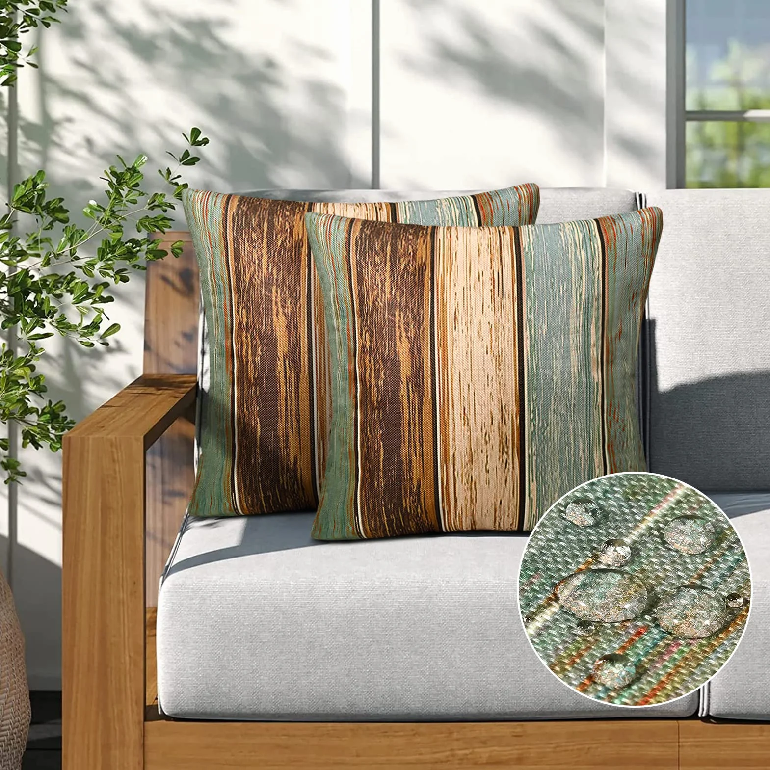 Copricuscini Cuscini per Divani Moderni Federe Cuscini Divano Strisce Legno Vintage Poliestere Copricuscini Impermeabili Cuscino per Divano per Soggiorno Giardino Balcone Set di 2