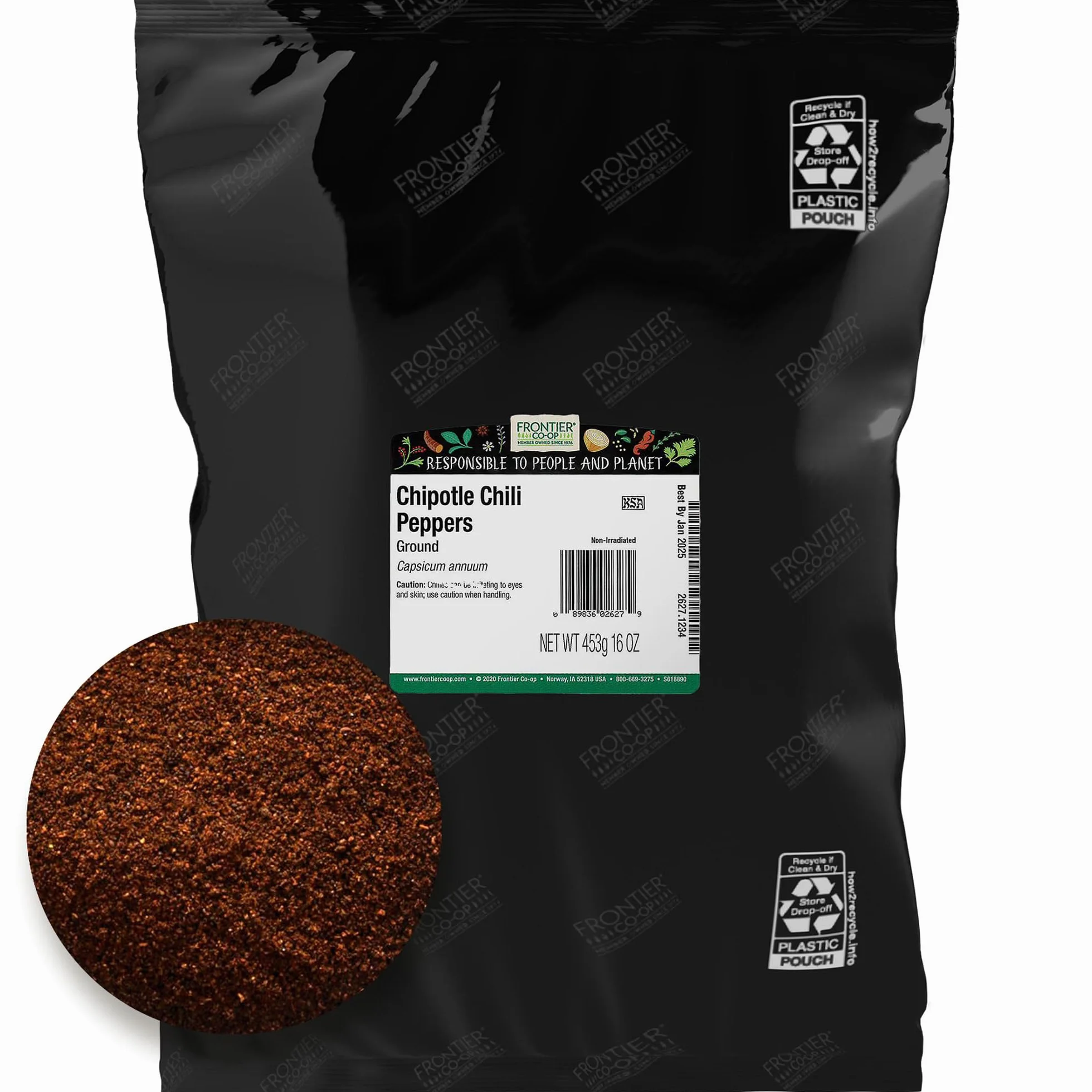 Frontier Bulk Chili Pepper, Chipotle (Smoked Jalapenos) Powder, 1 lb. package