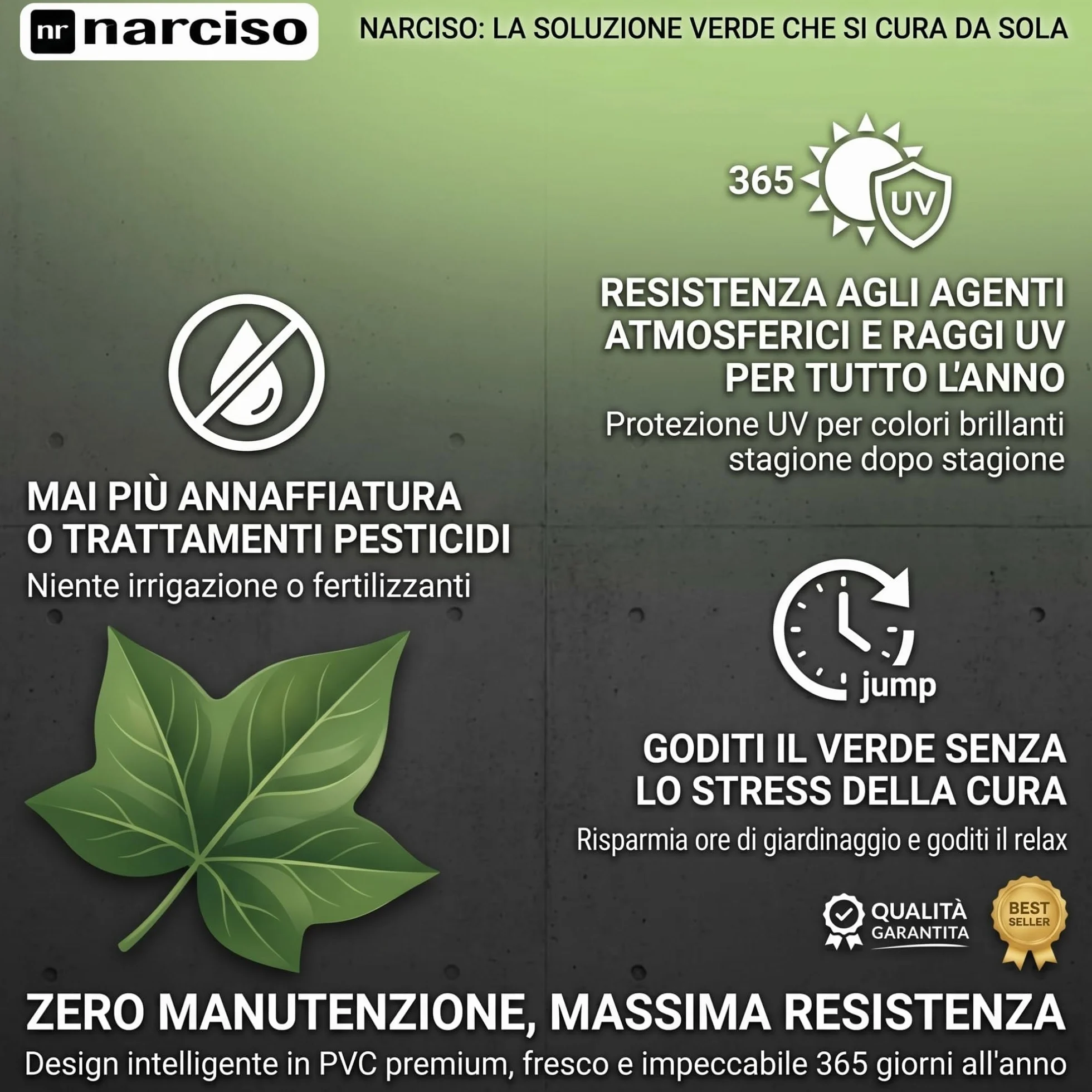 NARCISO Siepe Artificiale da Esterno 1x3 Metri, Siepe Finta per Recinzione Giardino Esterno, Edera in PVC Perfetta per Garantire Privacy Copri Ringhiera Balcone e Frangivista Giardino (Pack da 1)