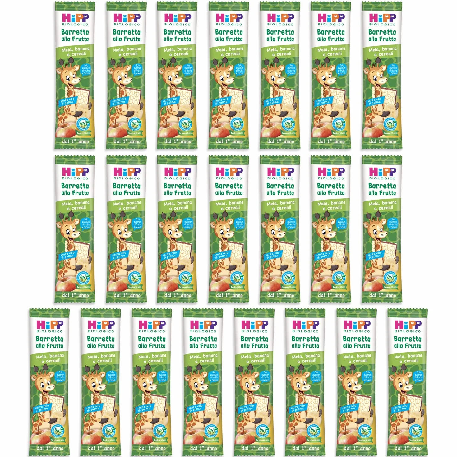 HiPP - Barrette alla Frutta Bio, Gusto Mela, Banana e Cereali, Snack per Bambini, 22 Pezzi da 23 gr ciascuno