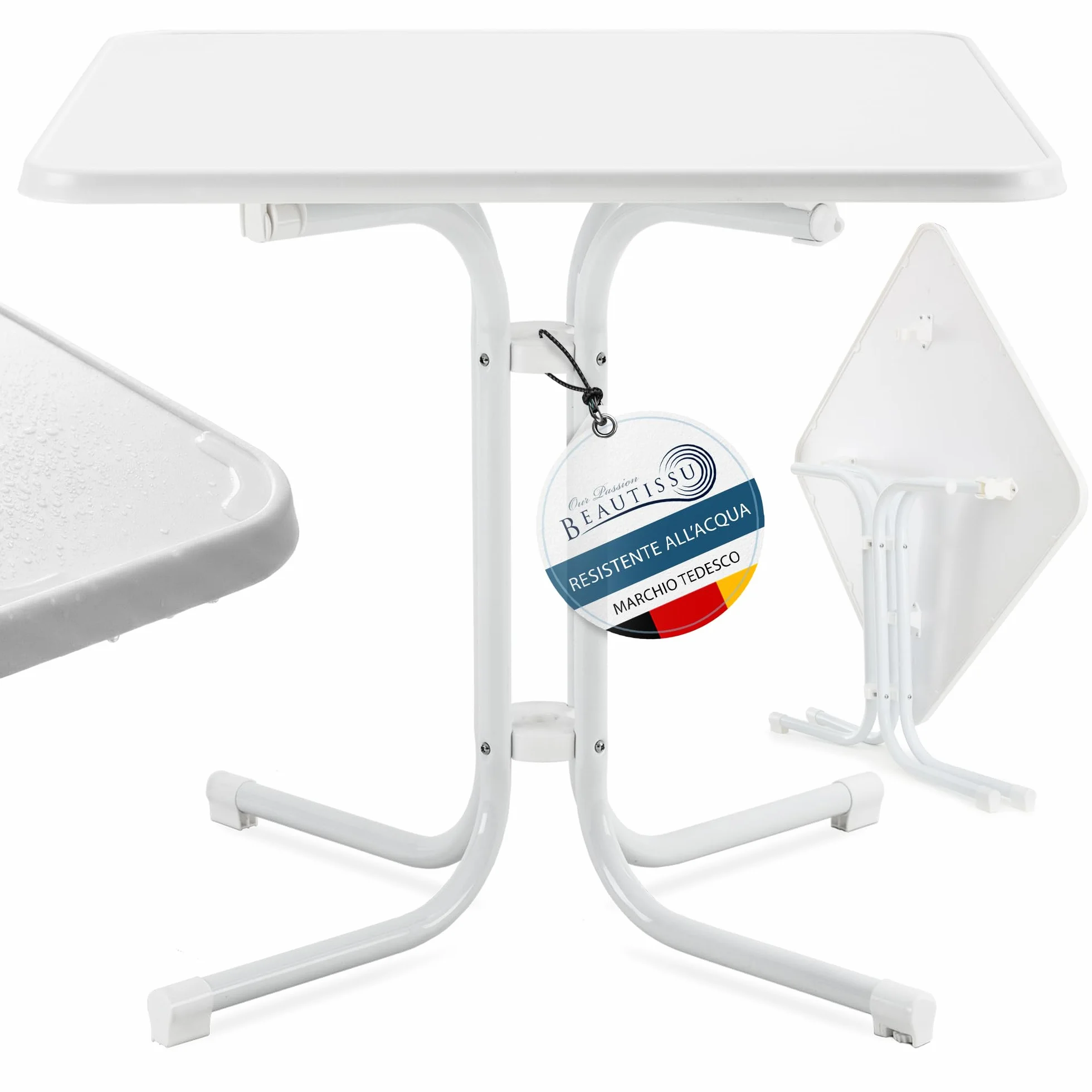 Beautissu Tavolo Bistrot da Esterno 80x80 cm – Tavolino da Balcone Giardino Terrazza Pieghevole H 70 cm – Tavolo da Campeggio Feste Bar Ristorante – Bianco – Bistroni