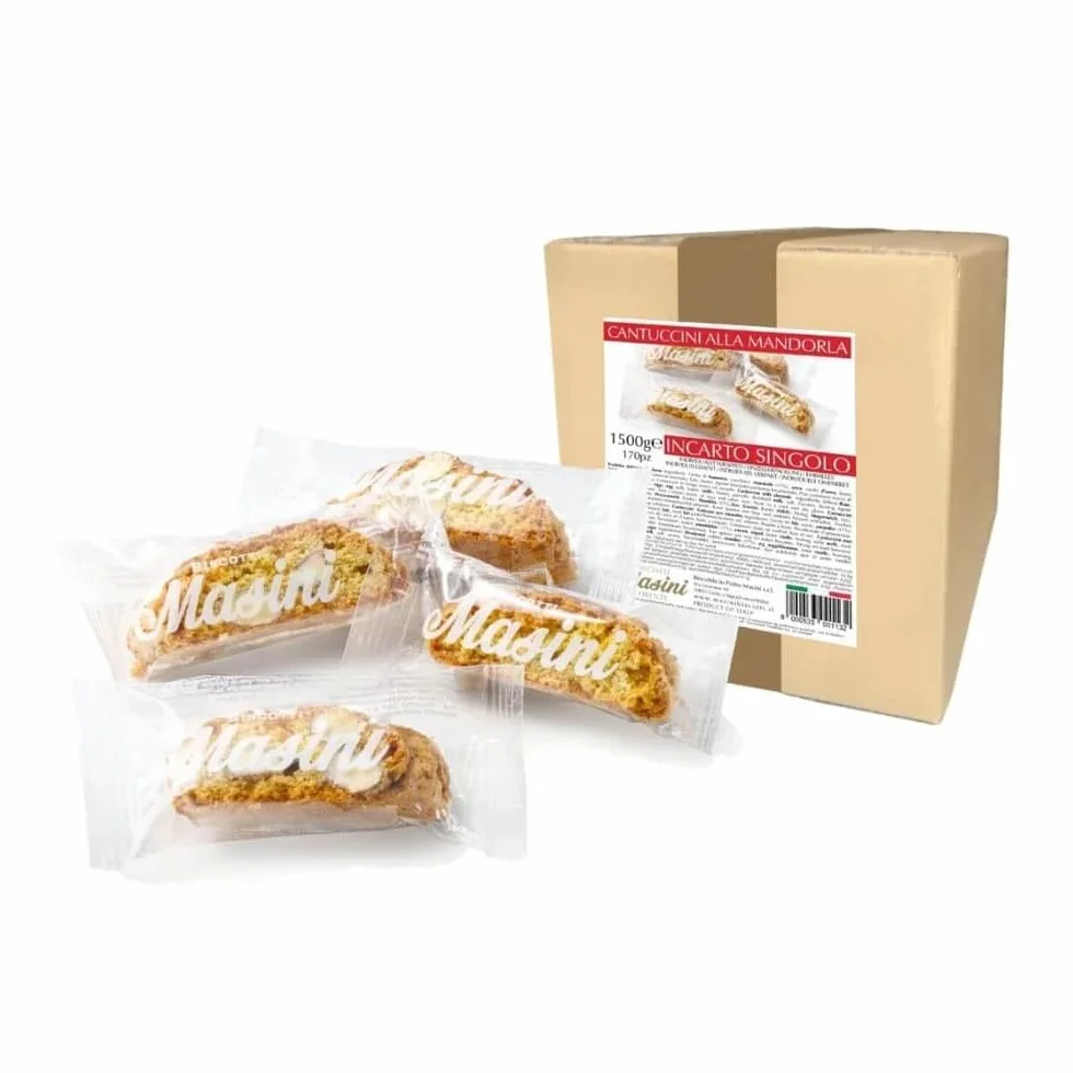 Cantuccini alla mandorla monodose di cortesia per Hotel e B&B. 160 pezzi ad incarto singolo monoporzione Masini Firenze