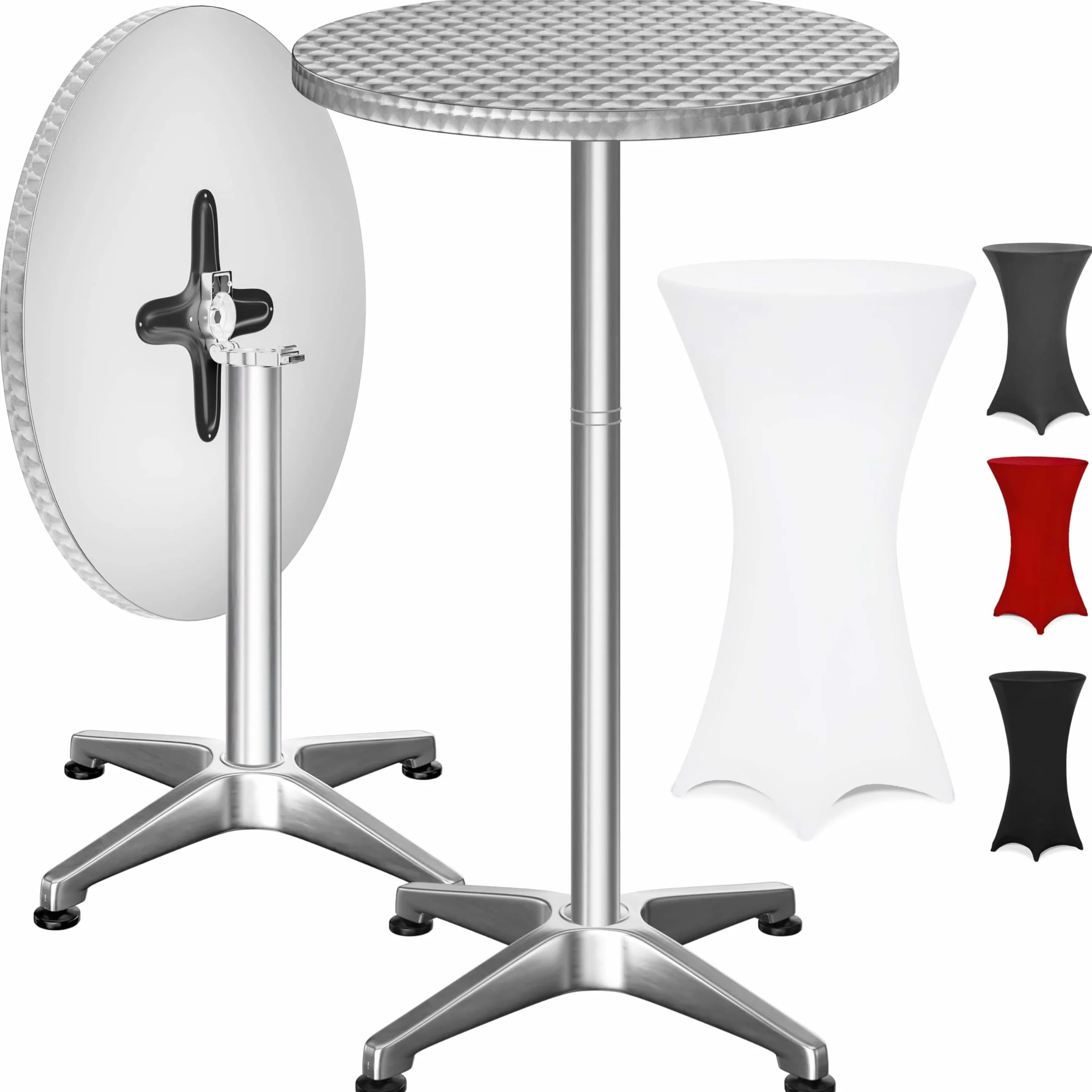 Casaria® Tavolo Alto da Bar 2in1 con Fodera Regolabile in Altezza 70 cm / 115 cm in Alluminio Rotondo Ø60 cm Pieghevole per Esterni Giardino Bistrot Feste Tavoli da Ricevimento
