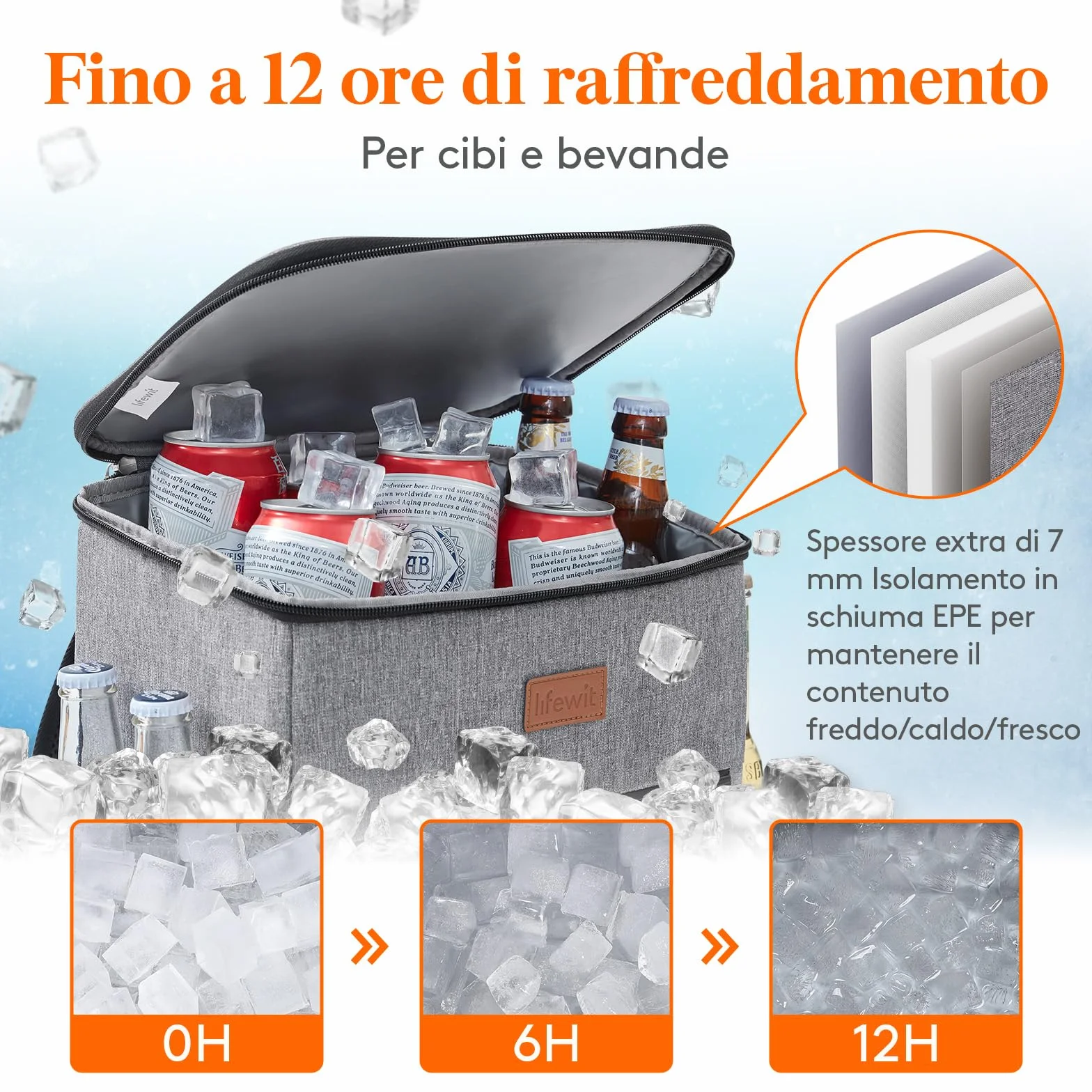 Lifewit Zaino Termico 24L Borsa Frigo Portatile con Scomparto, Borse Termica per Mare Spiaggia Viaggio, Grigio