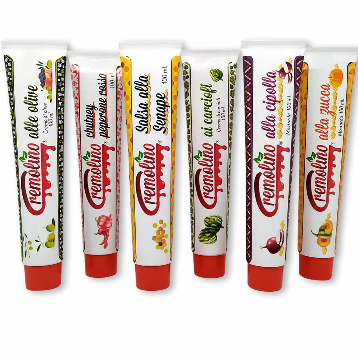 Paté Cremolino 100% naturale, lavorato a Km0, creme di verdura salate in pratici tubetti da 100 ml - Kit da 6 pezzi - Pronti da spremere, ideali per antipasti, piatti di carne e formaggi.