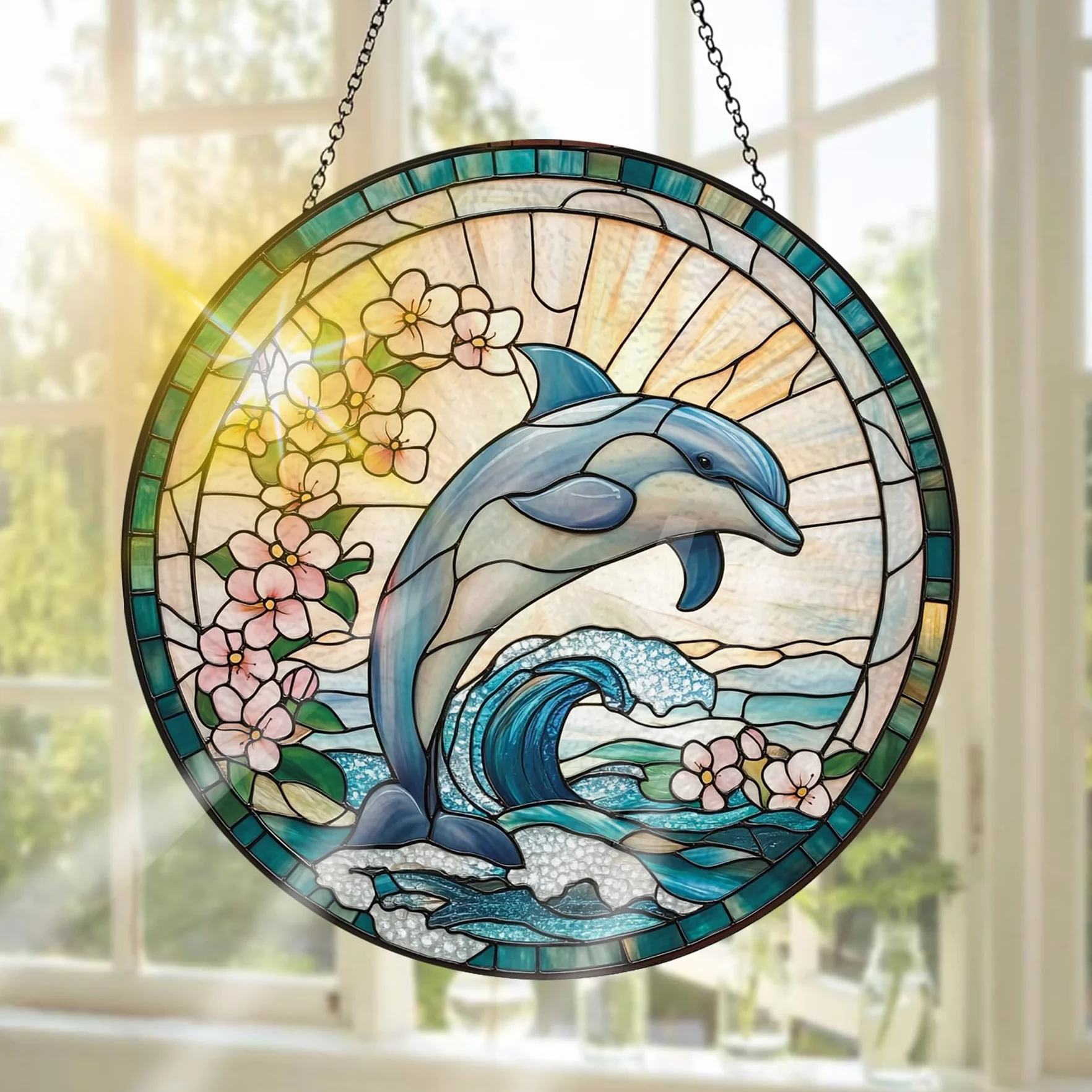 Delfino Acchiappasole in Vetro Colorato, Decorazione Da Appendere Alla Finestra Animali – Acchiappasole Fatto a Mano Come Interno Ed Esterno Decorazione per Giardino, 20 X 20 cm