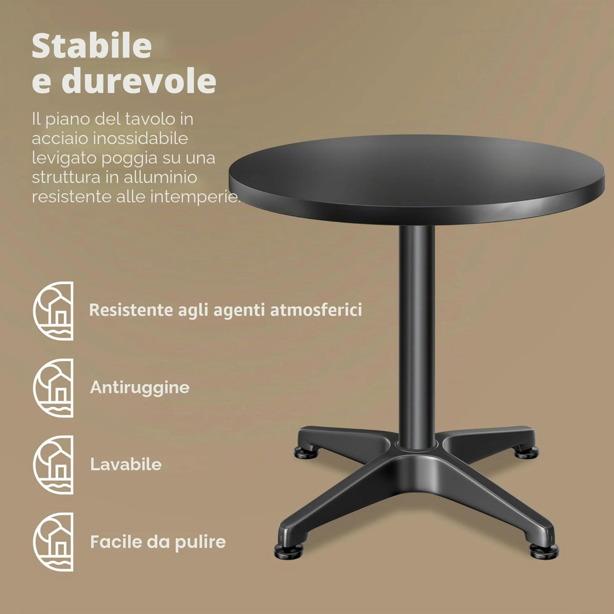 Casaria® Tavolo da Bar 2in1 Altezza Regolabile 70 cm / 115 cm Alluminio Ø 60 Rotondo Tavolino Bistrot Balcone Nero