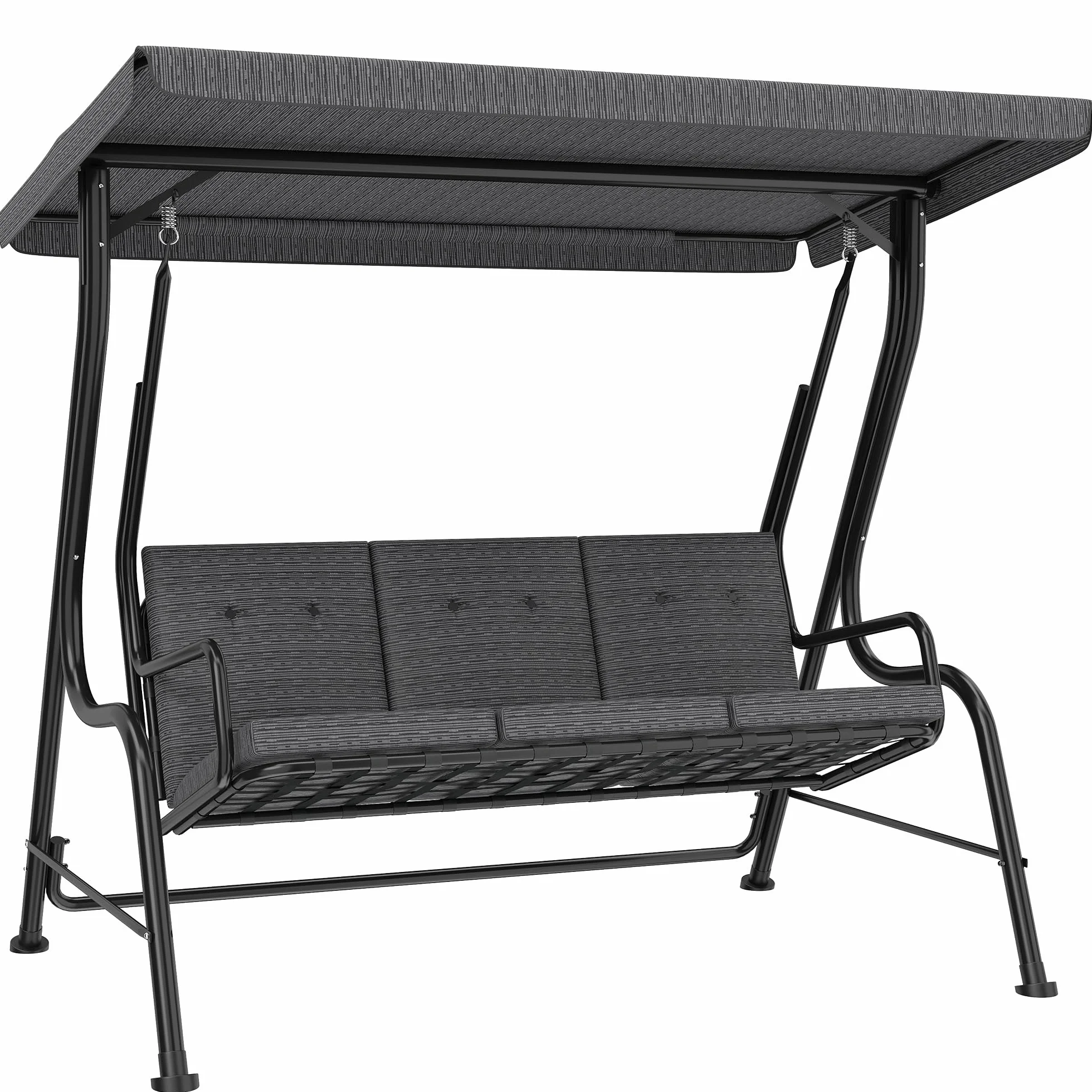 Outsunny Dondolo da Giardino per 3 Persone con Tettuccio Regolabile e Cuscini Imbottiti, 200x120x170cm, Nero