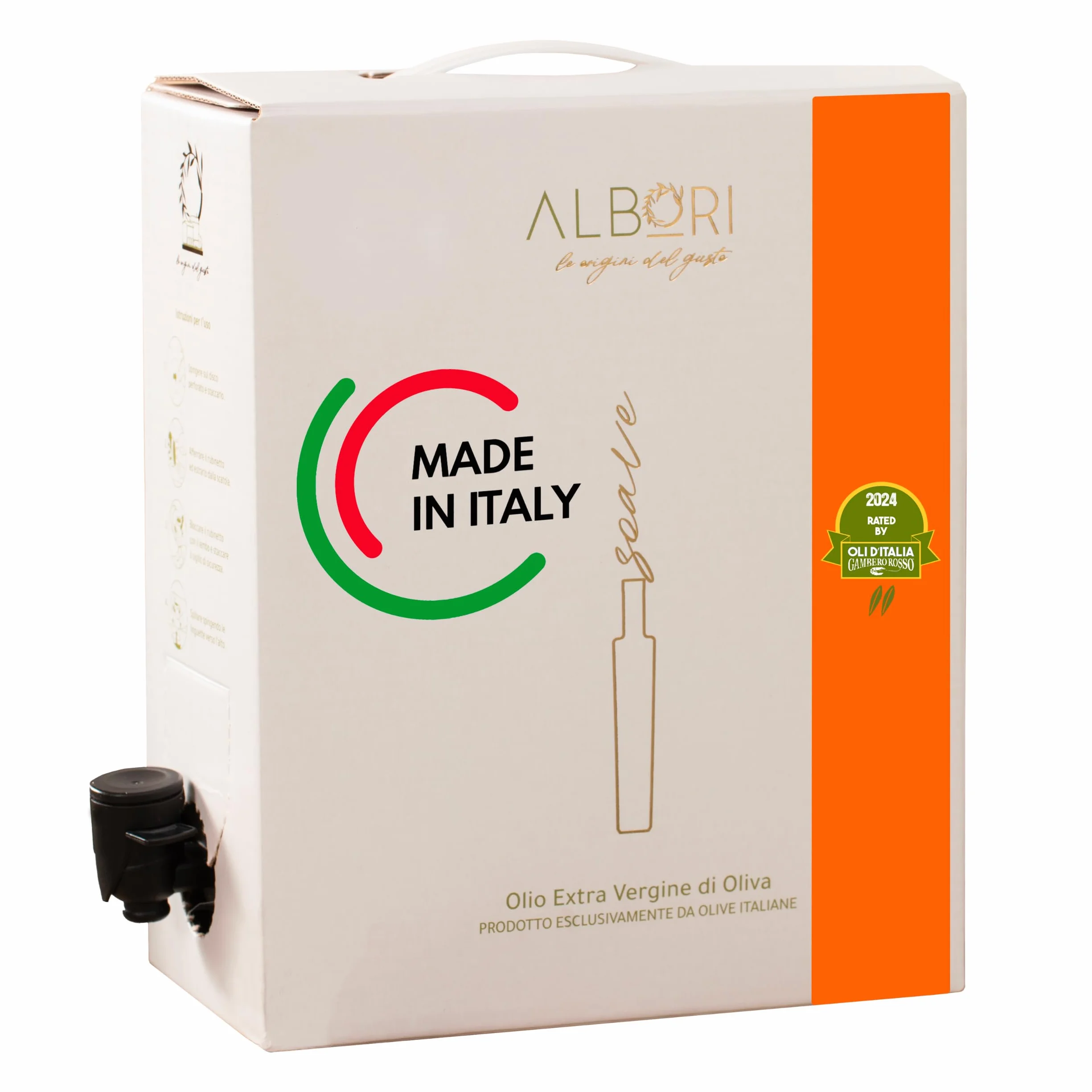 ALBORI Soave - Olio Extravergine di Oliva Italiano 5 Litri NUOVO 2025/2026 Estratto Freddo, Olio di Oliva con Olive Leccino e Peranzana Delicato per Pesce, Carne, Verdura, Box con Versatore Antispreco