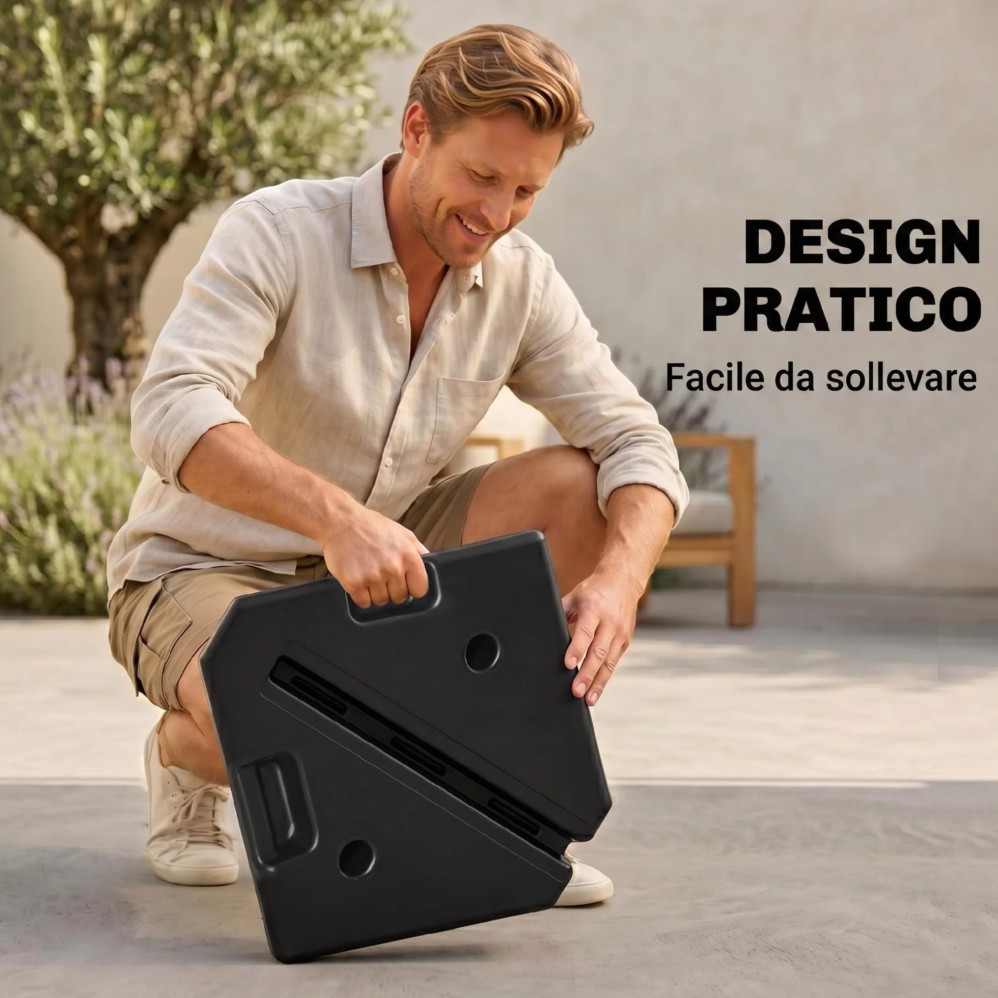 Outsunny Base per Ombrellone a Braccio da 4 Pezzi, Basamento Riempibile con Acqua o Sabbia per Basi a Croce da 100x100cm, Nero