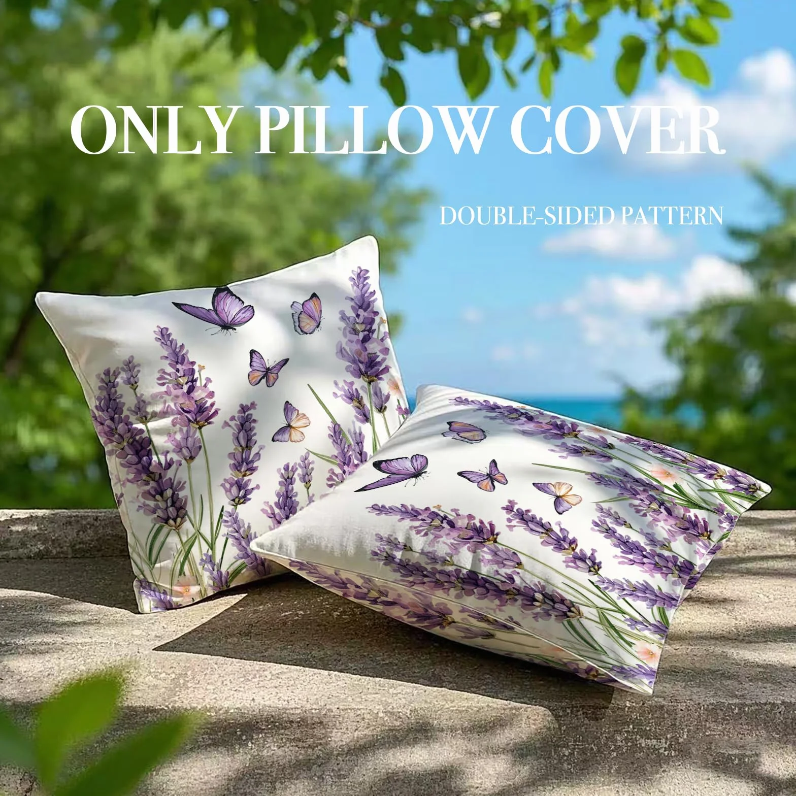Set di 2 federe per cuscino per esterni, 30 x 50 cm, con fiori viola, resistenti alle intemperie, estive, moderne, per giardino, divano, soggiorno, camera da letto, motivo double face