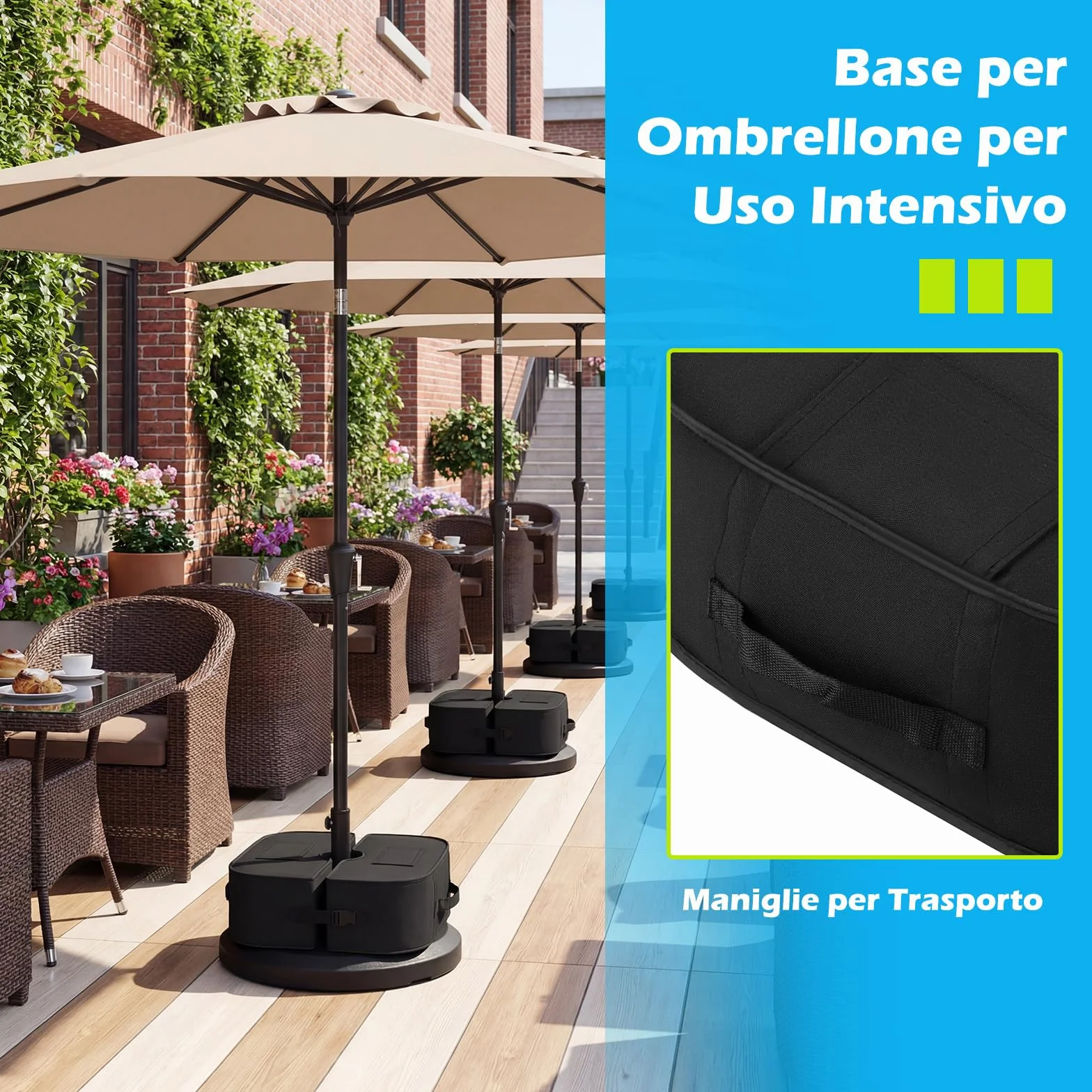 COSTWAY Sacchi di Sabbia per Ombrellone da Giardino, Pesi per Base Ombrello, Universale, Portatile, Staccabile, Rempibile Fino a 40 kg, in Tessuo Oxford, per Balcone, Cortile (Modello 1,Nero)