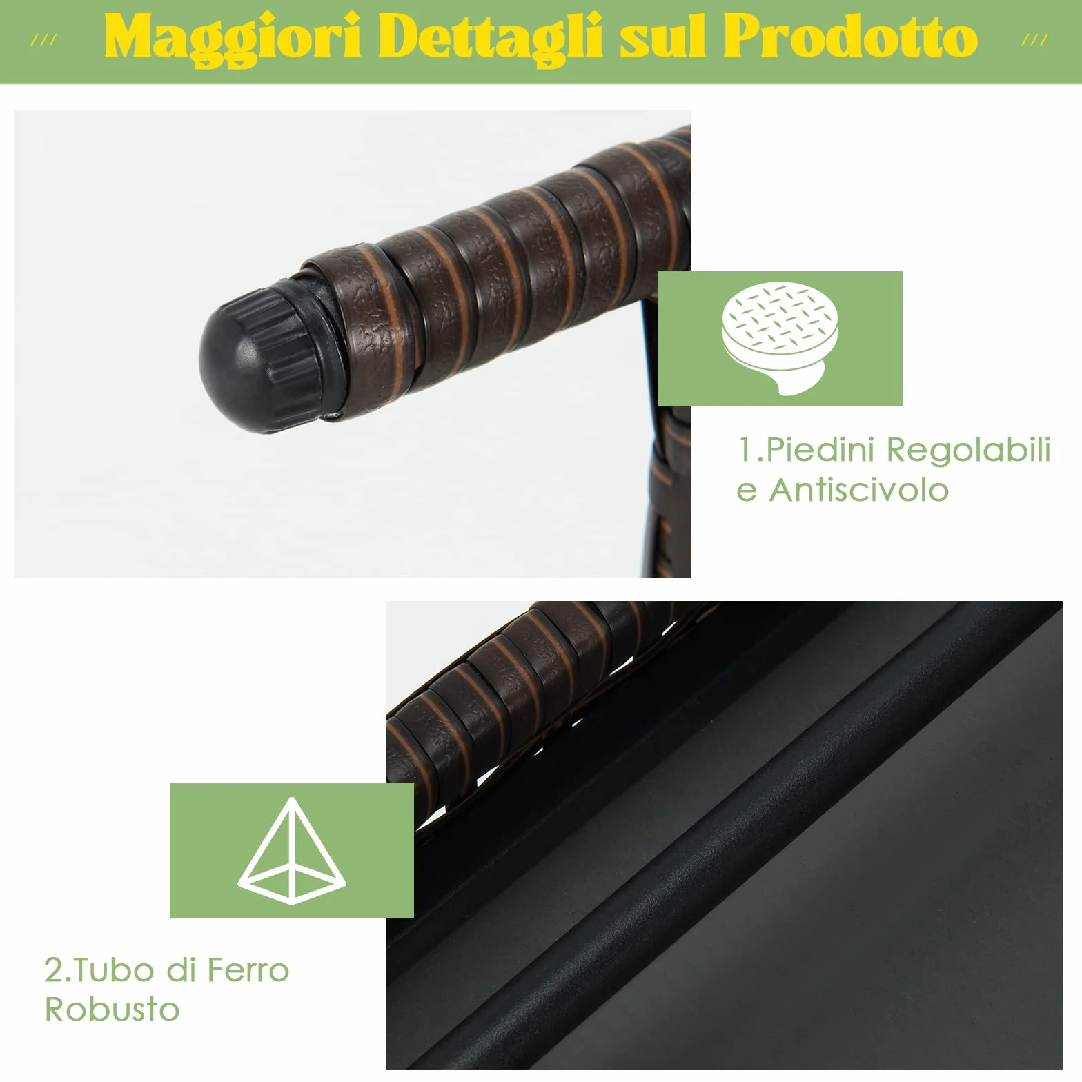 COSTWAY Tavolino da Caffè Rettangolare in Vimini Pieghevole, con Struttura in Acciaio Resistente e Cuscinetti Antiscivolo, Utilizzabile da Interno e Esterno (Marrone)