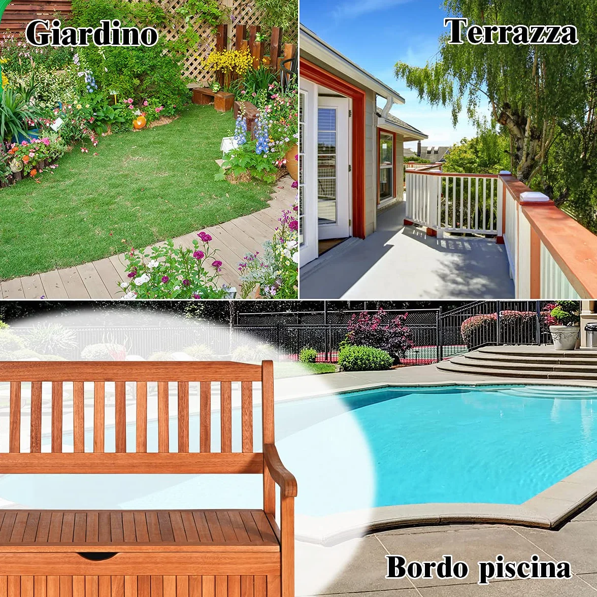 COSTWAY Panchina da Giardino con Contenitore di Legno, Cassapanca da Esterno 2 Posti con Strato Interno Impermeabile, per Cortile e Ingresso, Portata 360 kg, 107 x 59 x 90 cm (Modello 2)