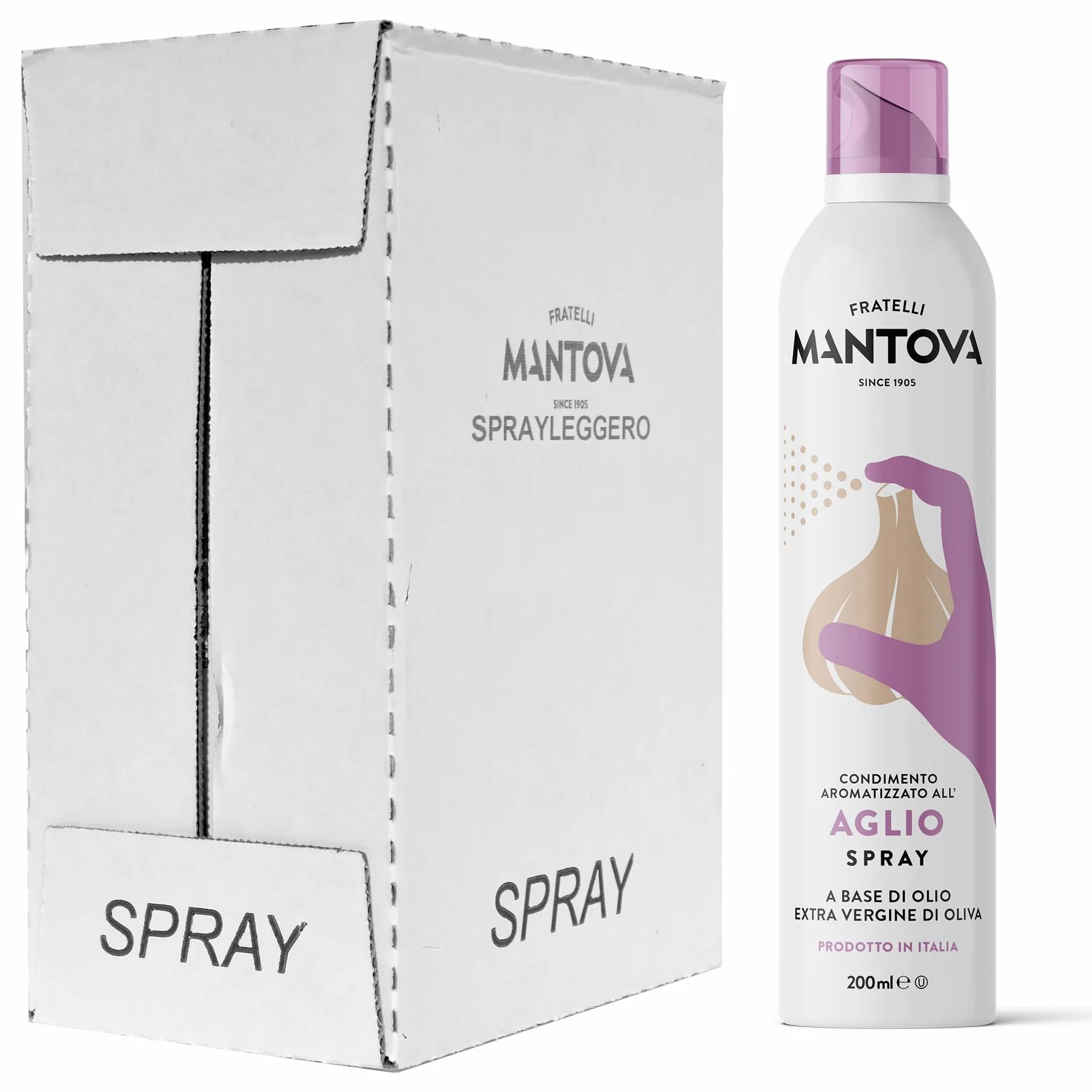 Aglio Spray in Olio Extra Vergine di Oliva 6x200ml - Olio Spray italiano – Sprayleggero – 100% Naturale,100% Leggero, 100% Facile - Con lo spray risparmi fino al 90% di prodotto