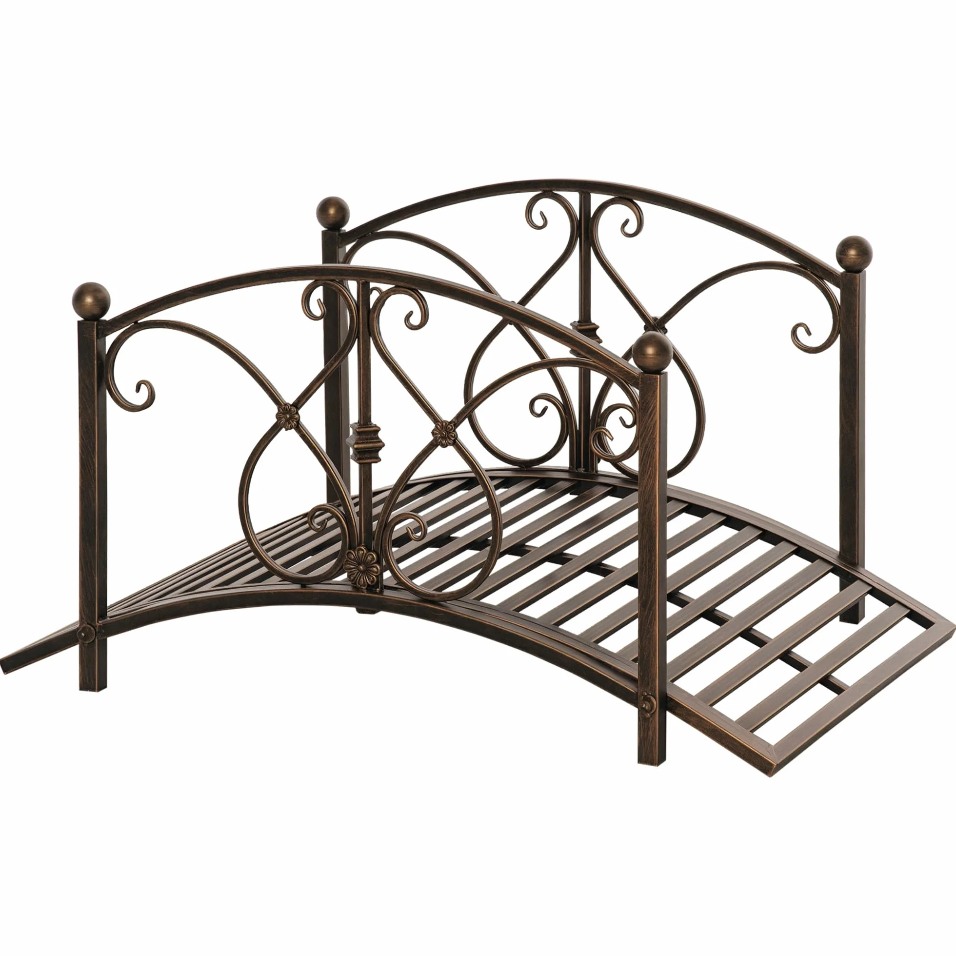 Outsunny Ponticello da Giardino Vintage in Metallo, Ponte Decorativo con Elementi Floreali, 99x68x53cm, Bronzo
