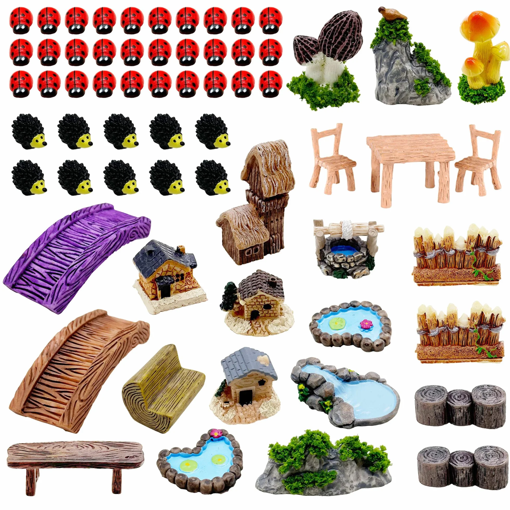 Woohome 61 Pz Miniatura per Giardino Delle Fate, Accessori per Giardini Fati in Miniatura Figurine, Ponte, Casa, Sedia per La Decorazione Del Giardino Artigianale Fai Da Te