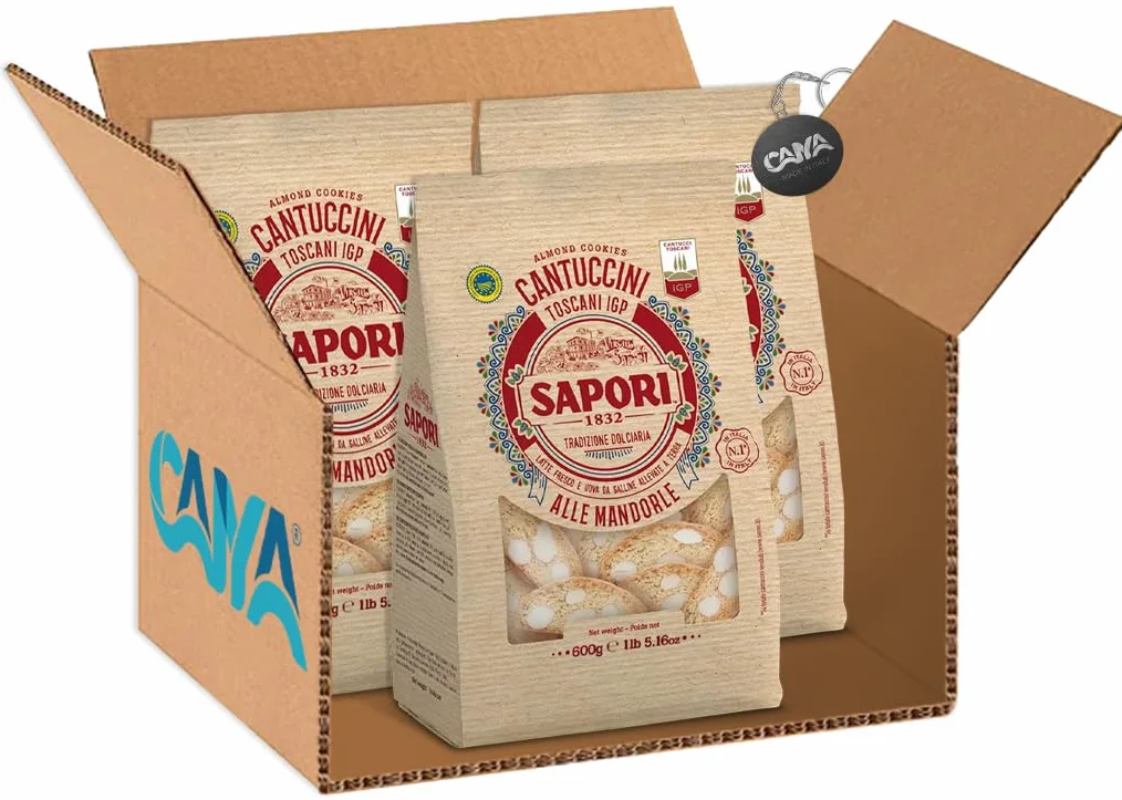 3X Sapori Cantuccini Toscani IGP alle Mandorle Maxi Confezione da 600g [CAIYA® BOX da 3 Confezioni]