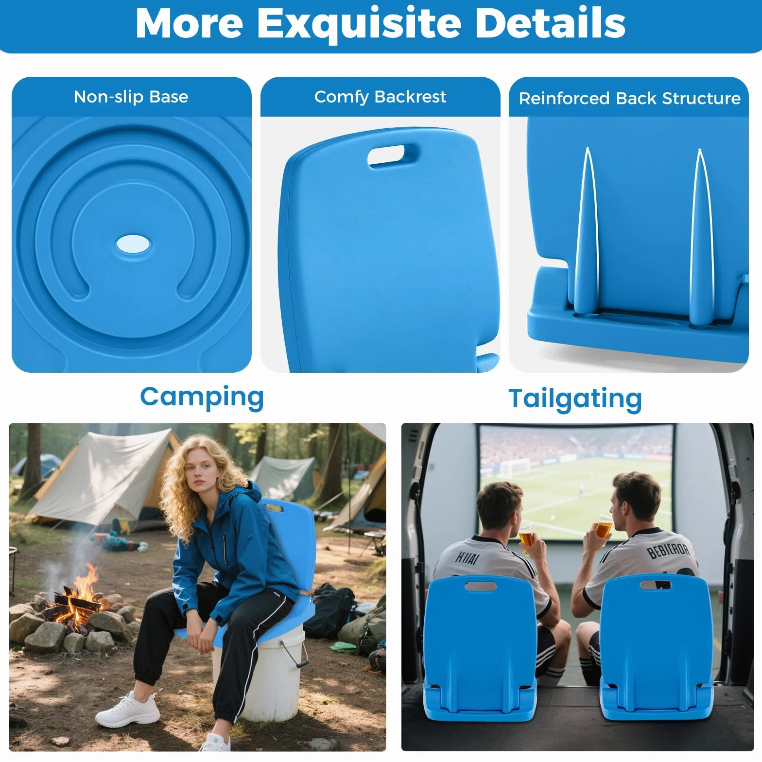 KOMFOTTEU Spiaggina Pieghevole Portatile, Sedia da Spiaggia in Plastica con Schienale e Maniglie, Sedia Mare Leggera con Fori di Drenaggio, per Campeggio, Pesca e Piscina (Blu)