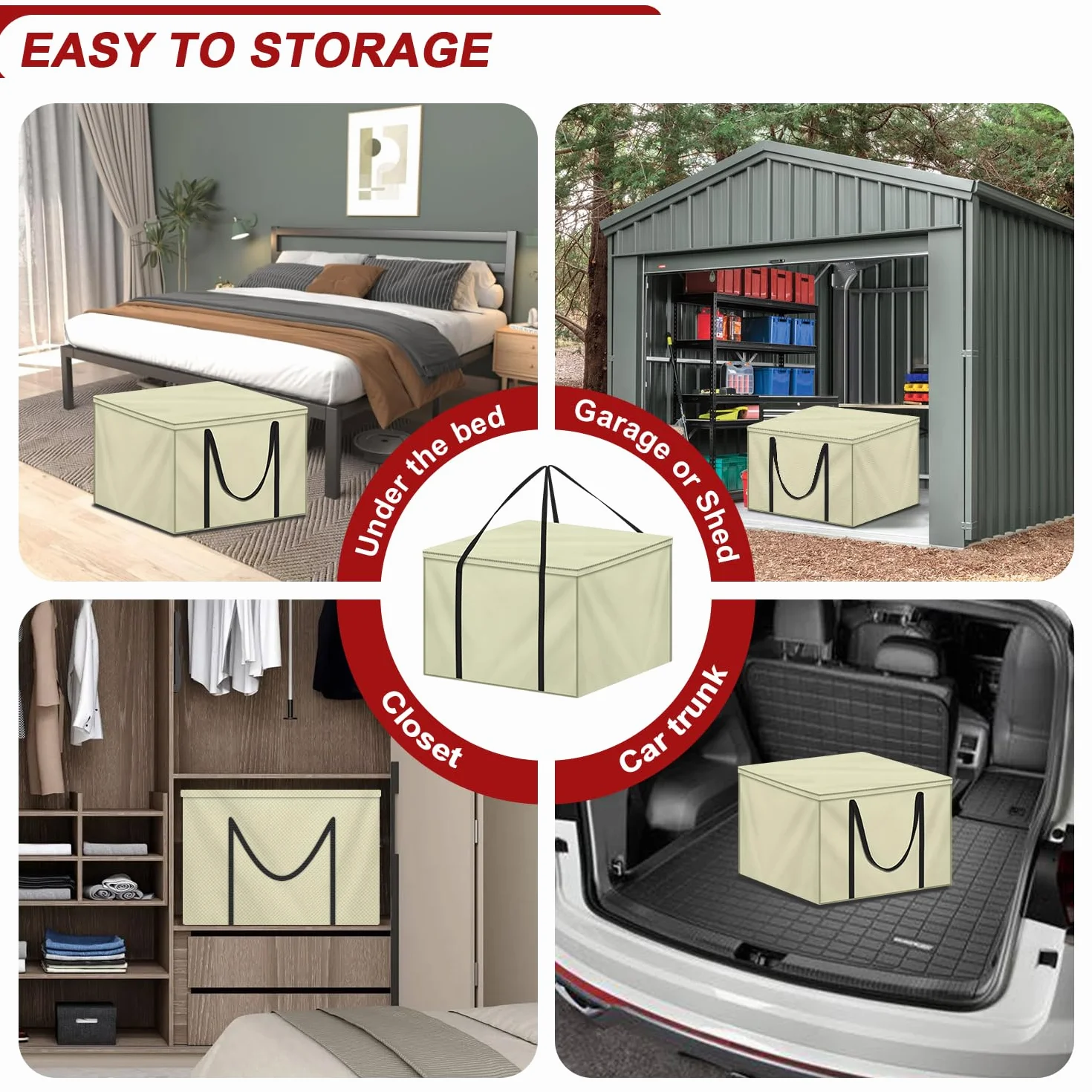 LAMUNI Borsa per Cuscini da Giardino Quadrato 80x80x60cm Borse di Stoccaggio per Esterni, Tessuto Oxford 600D Borsa Portaoggetti con Maniglie, Impermeabile Borsa Porta Cuscino da Letto