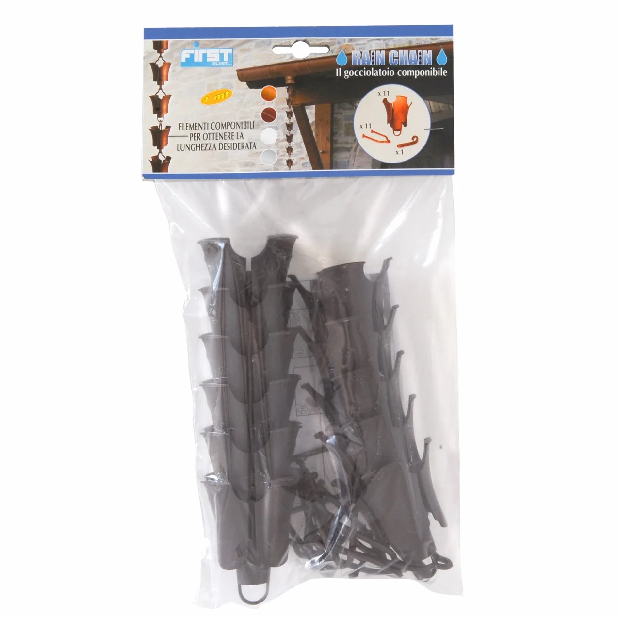First Plast RAIN1M Gocciolatoio Componibile Catena Pluviale, Marrone