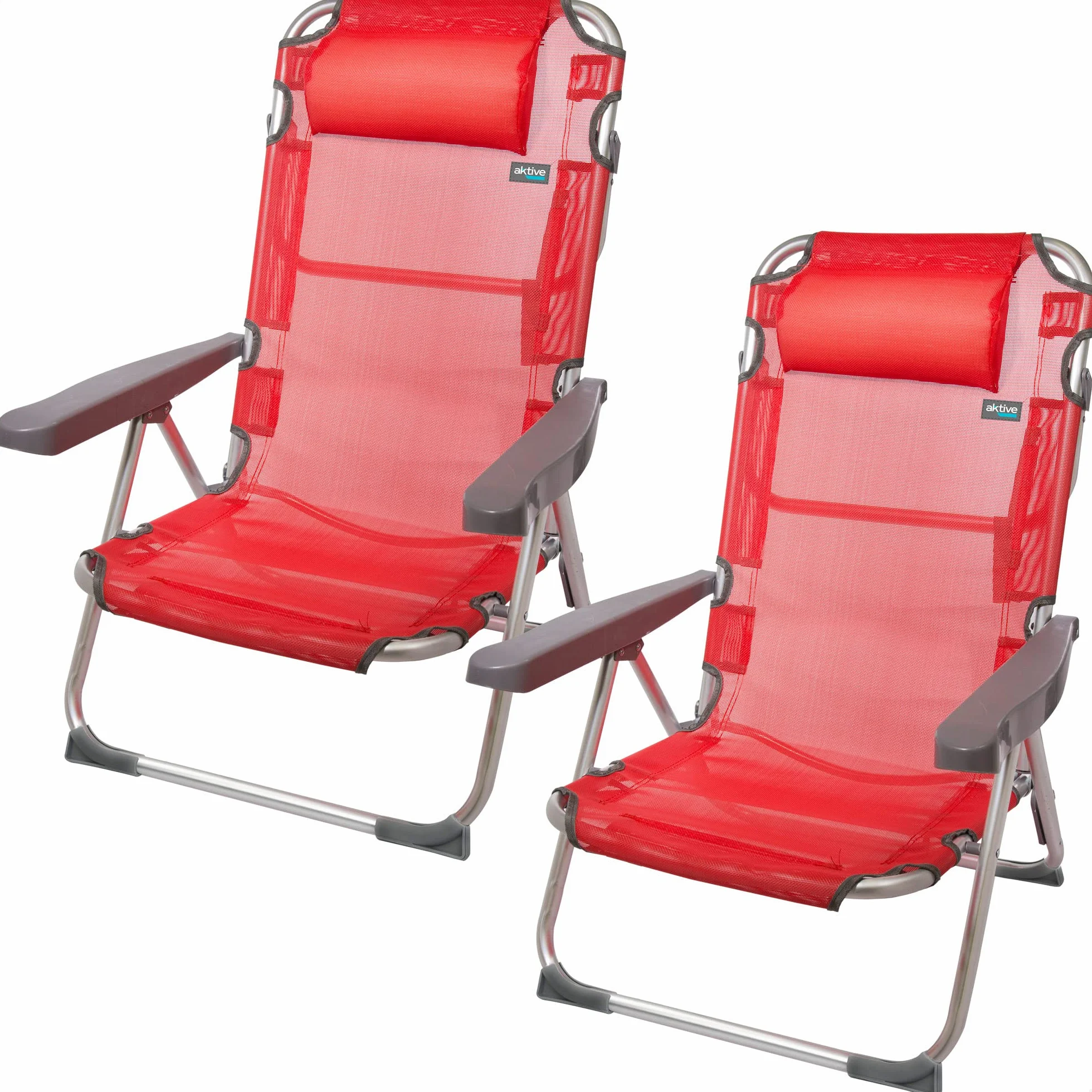AKTIVE 62265 - Confezione da 2 sedie alte pieghevoli con cuscino per spiaggia, giardino, terrazza o campeggio | Misure 48x60x90cm | Braccioli resistenti ed ergonomici