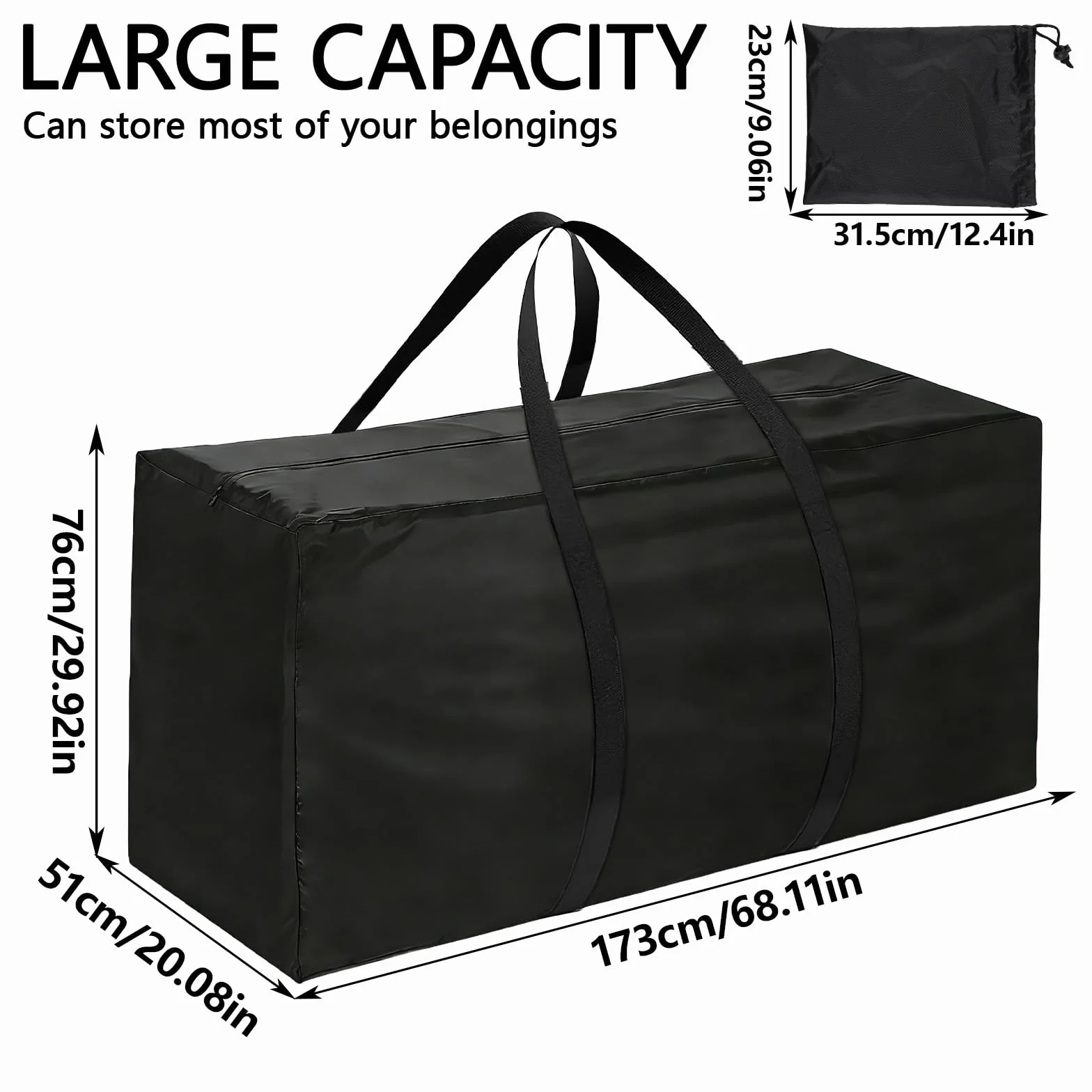 Borsa per Cuscini da Giardino, Borsa Porta Cuscini da Giardino, Porta Albero di Natale, Sacco Albero di Natale, in Tessuto Oxford 210D Resistente ai Raggi UV con Maniglie Rinforzate Nero