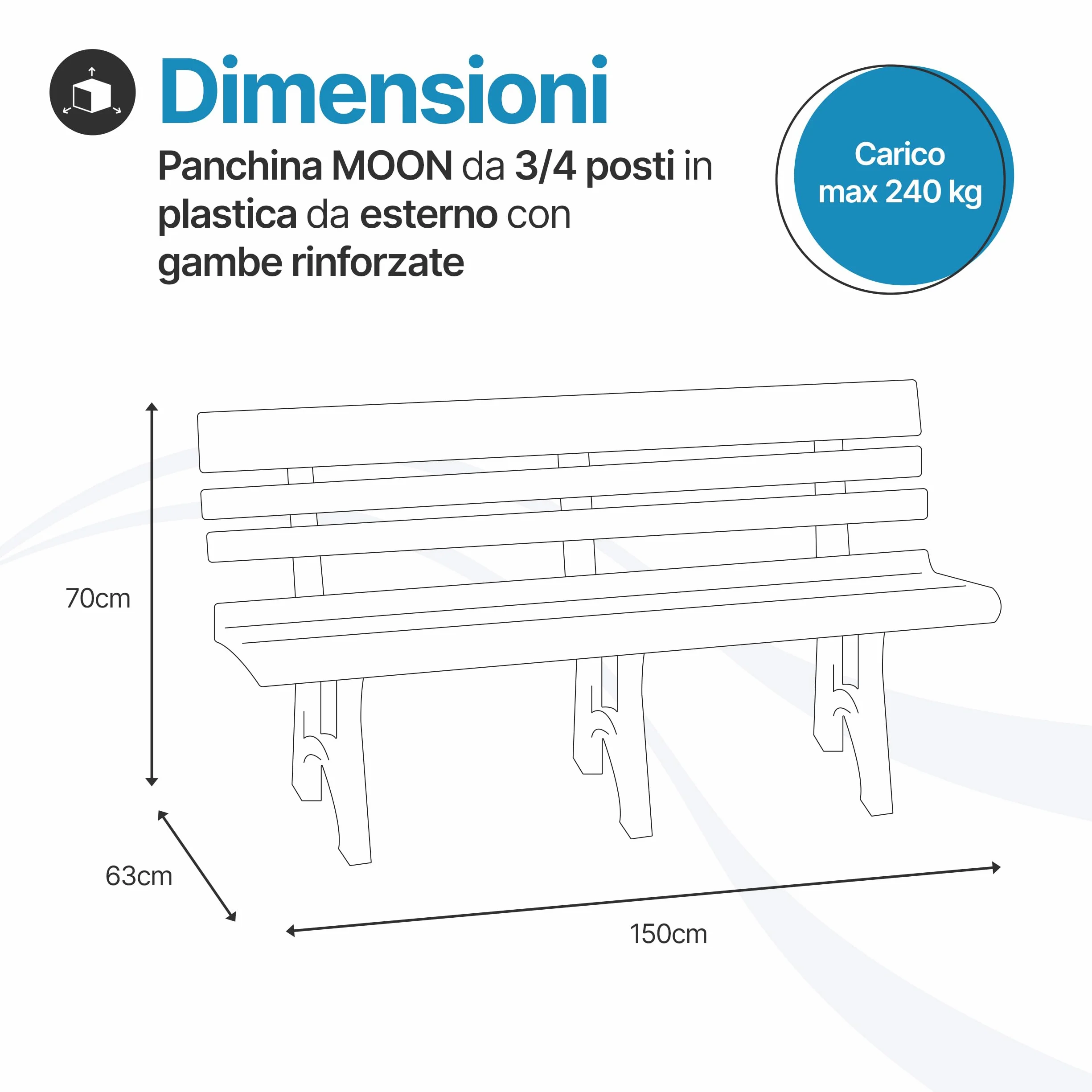 TOMAINO - Panchina Da Giardino In Plastica - Panca da Giardino da 3 o 4 Posti - Panchina da Esterno per Balcone, Terrazzo Veranda - Panca in Plastica New Antracite