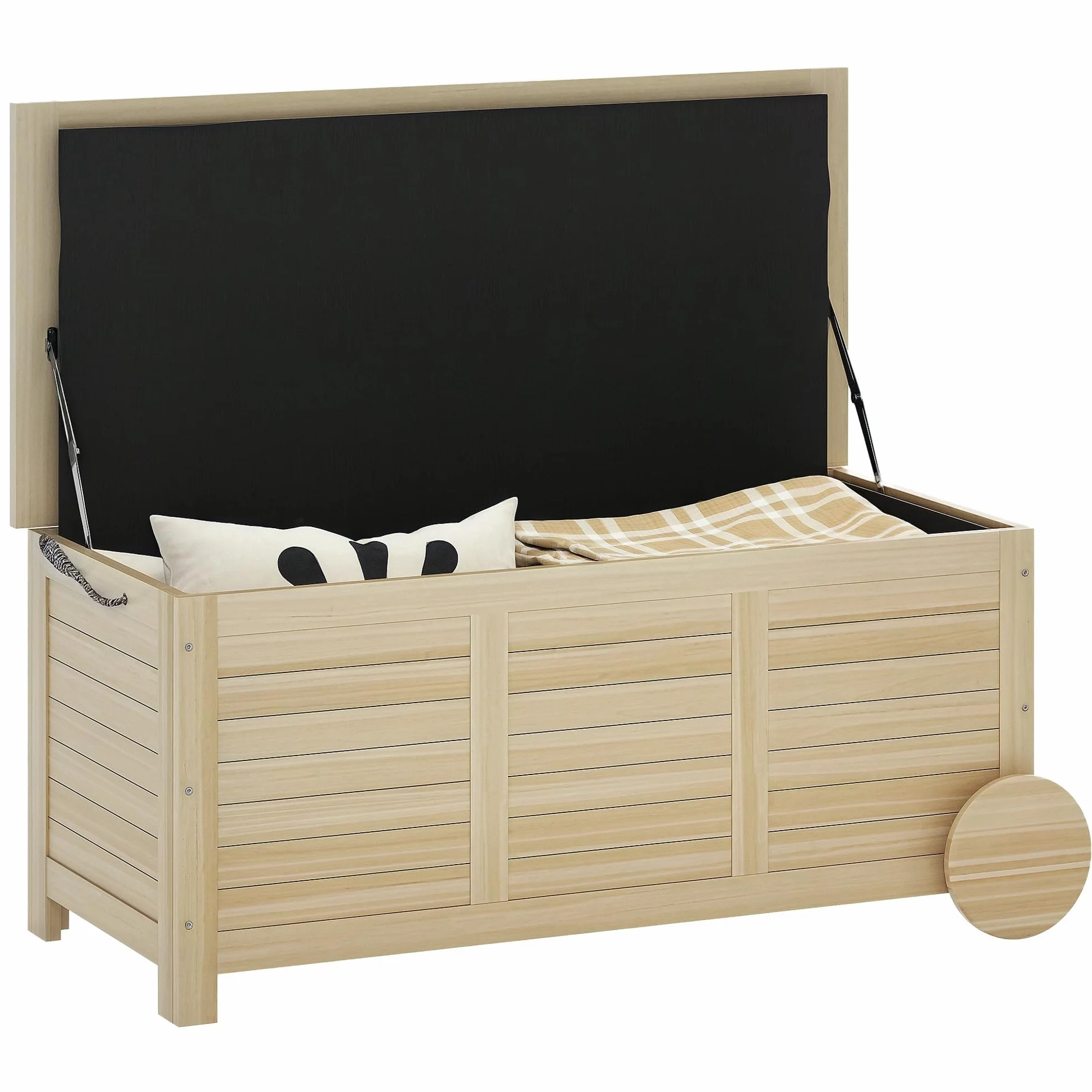 Outsunny Baule da Esterno da 185L con 2 Ruote, Corde di Canapa, Telo Interno e Cerniere in Metallo, Cassapanca Contenitore da Esterno in Legno di Abete 110x50x50 cm Color Legno