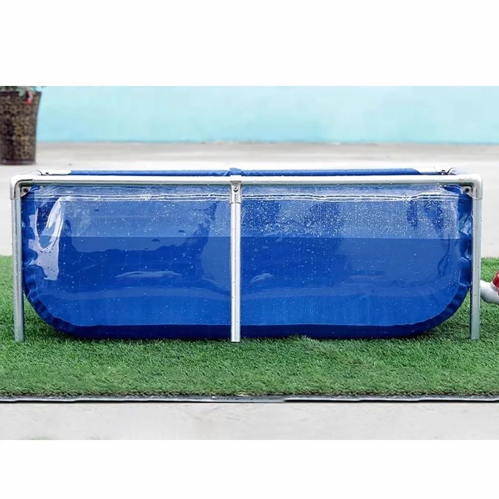 Acquario Piscina Laghetto, Vasca Per L'allevamento Di Koi E Pesci Rossi Da Cortile Tela In PVC Con Telaio In Acciaio, Finestra Di Visualizzazione Trasparente, Facilmente Assemblabile (Colore : Blu,