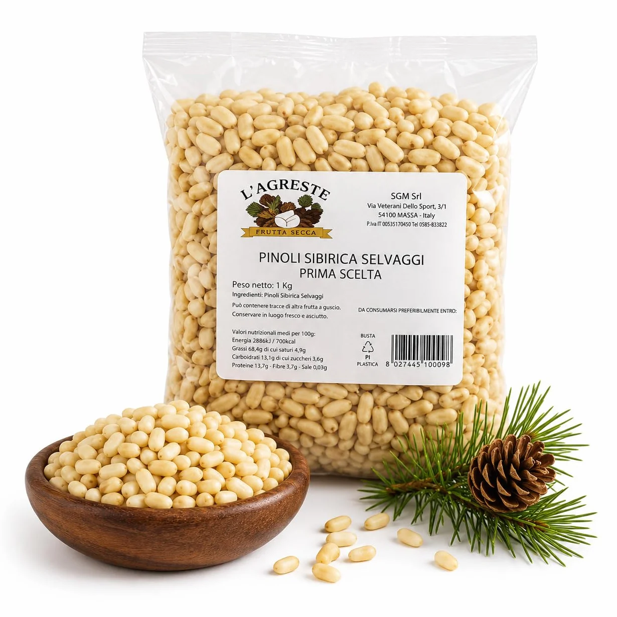 PINOLI SIBERIANI SELVAGGI 1 KG – INTERI PRIMA SCELTA – 100% NATURALI – RICCHI DI GUSTO – IDEALI PER PESTO GENOVESE, DOLCI E CUCINA GOURMET - L'AGRESTE