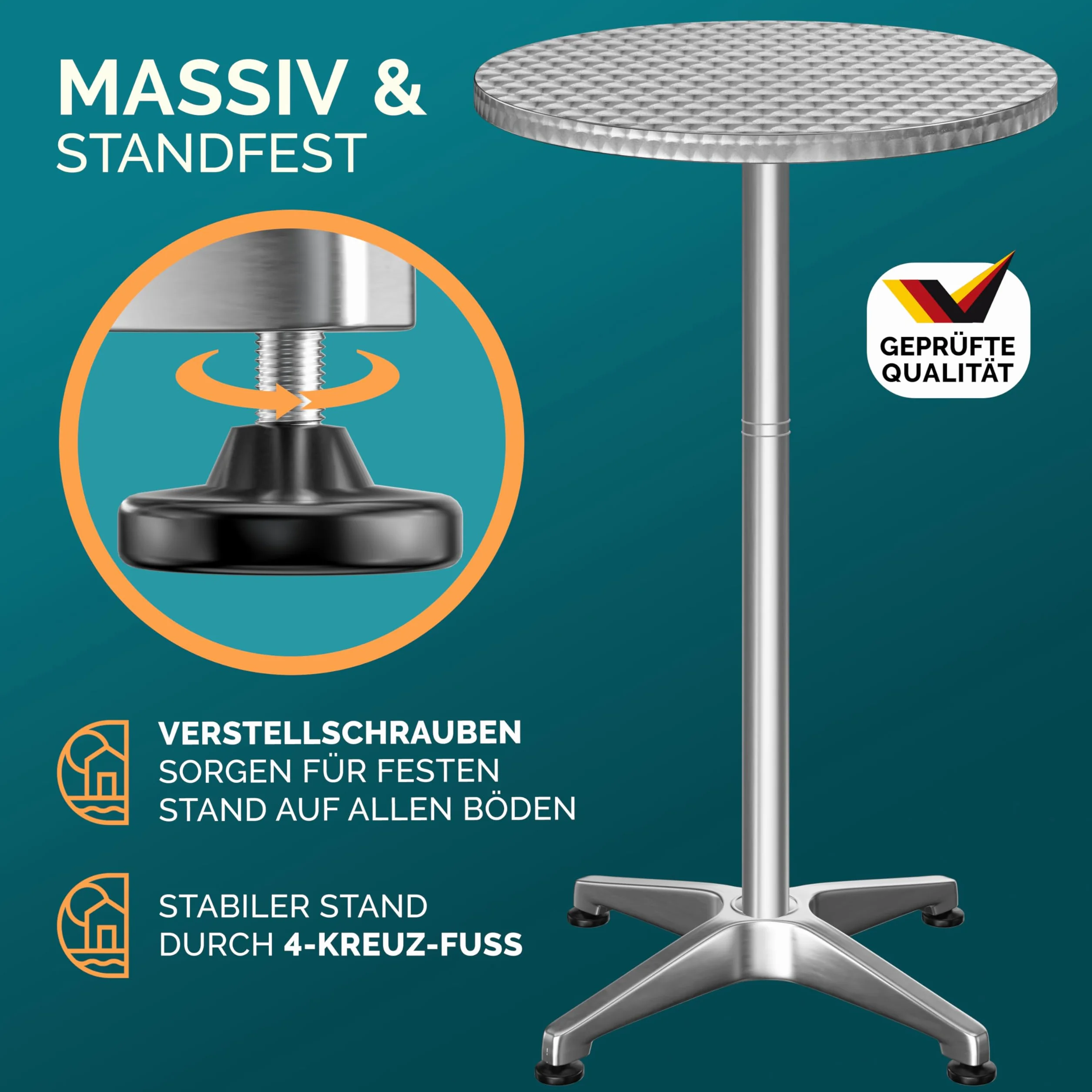 Casaria® Tavolo Alto da Bar 2in1 con Copritavolo Regolabile 70 cm / 115 cm in Alluminio Rotondo Ø60cm Resistente per Giardino Bistro Tavoli da Birreria Feste Ricevimento