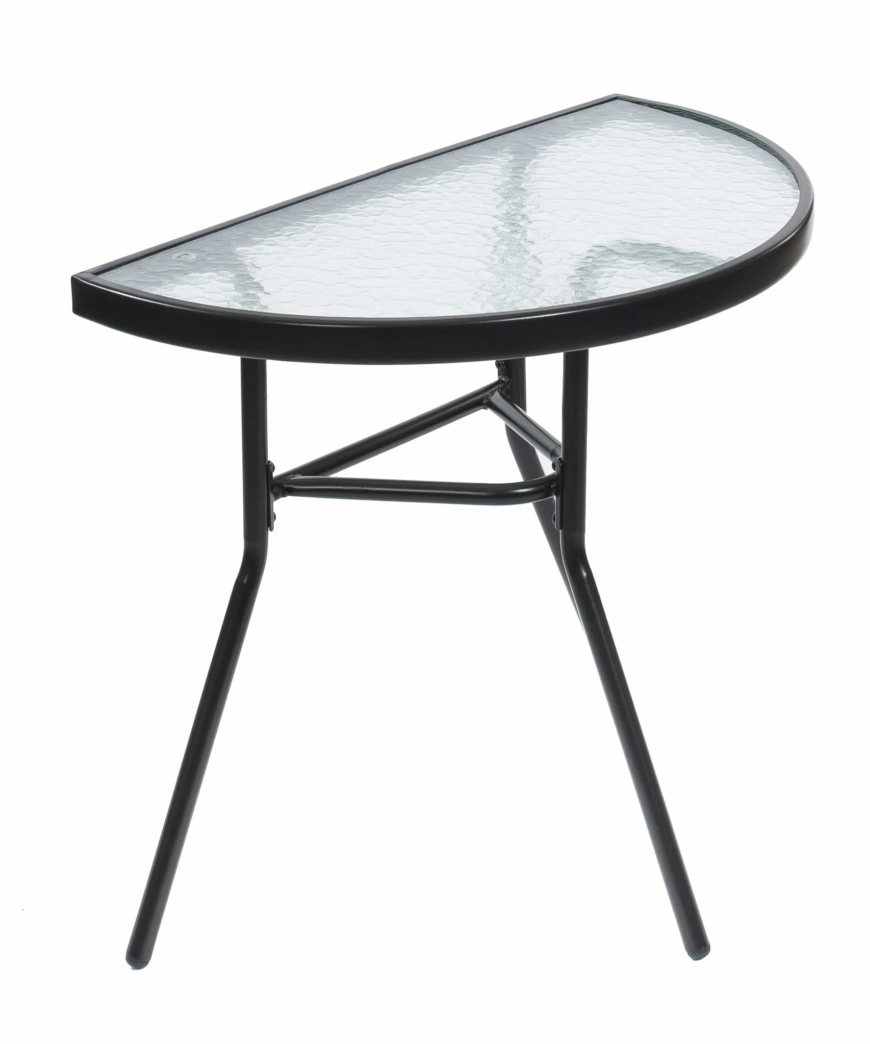 JUMI Pratico tavolo da giardino 70 x 64 x 40 cm - Tavolo da balcone semicircolare per balcone, terrazza, giardino, campeggio, tavolo compatto con piano in vetro, telaio in metallo, colore nero