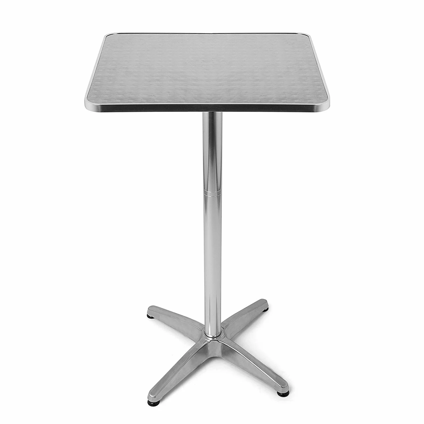 BAKAJI Tavolino In Alluminio Per Esterno 60 x 60 cm Con Altezza Regolabile 70/110 cm Tavolo Bistrot Ripiano TOP in Acciaio Inox Quadrato Per Bar Casa Giardino Ristorante Silver