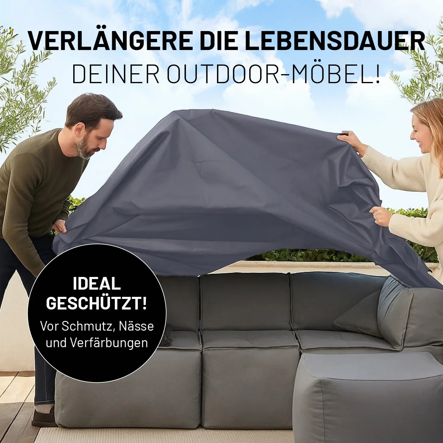 Lumaland Telo di protezione dalle intemperie – Copertura per poltrona modulare impermeabile | Protezione antipioggia e solare per mobili da giardino, Grigio, 100x76x75 cm