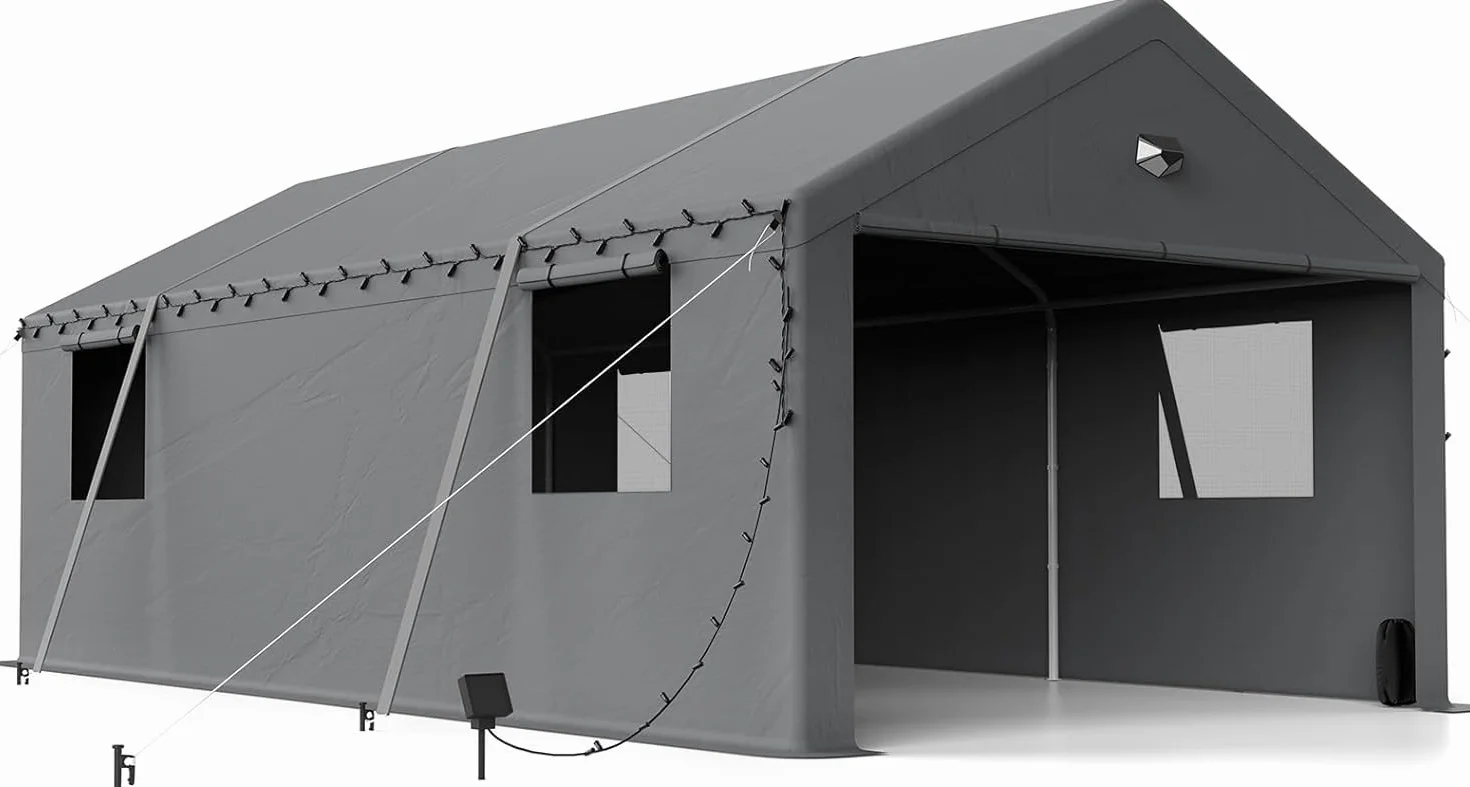 Tenda da garage extra large resistente all'inverno 6 x 6 m con finestra arrotolabile per auto, SUV, barche e camion - Pareti laterali e tetto rimovibili