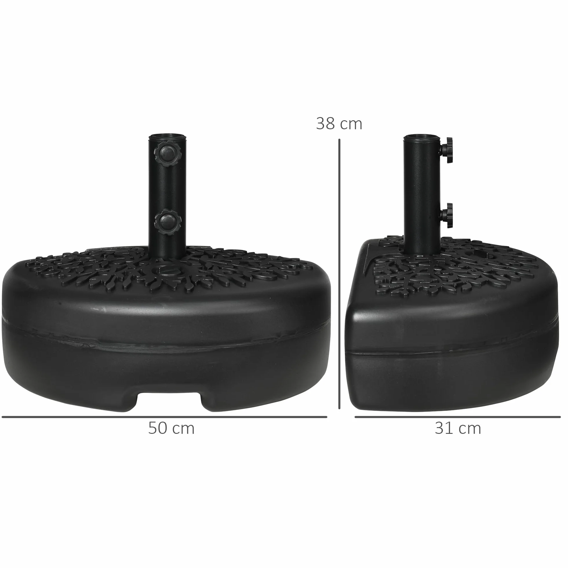 Outsunny Base per Ombrellone Semicircolare in Metallo, Base Ombrellone da Giardino a Parete per Pali 38-48mm, Riempibile con 21kg di Sabbia o 18kg di Acqua, Nero