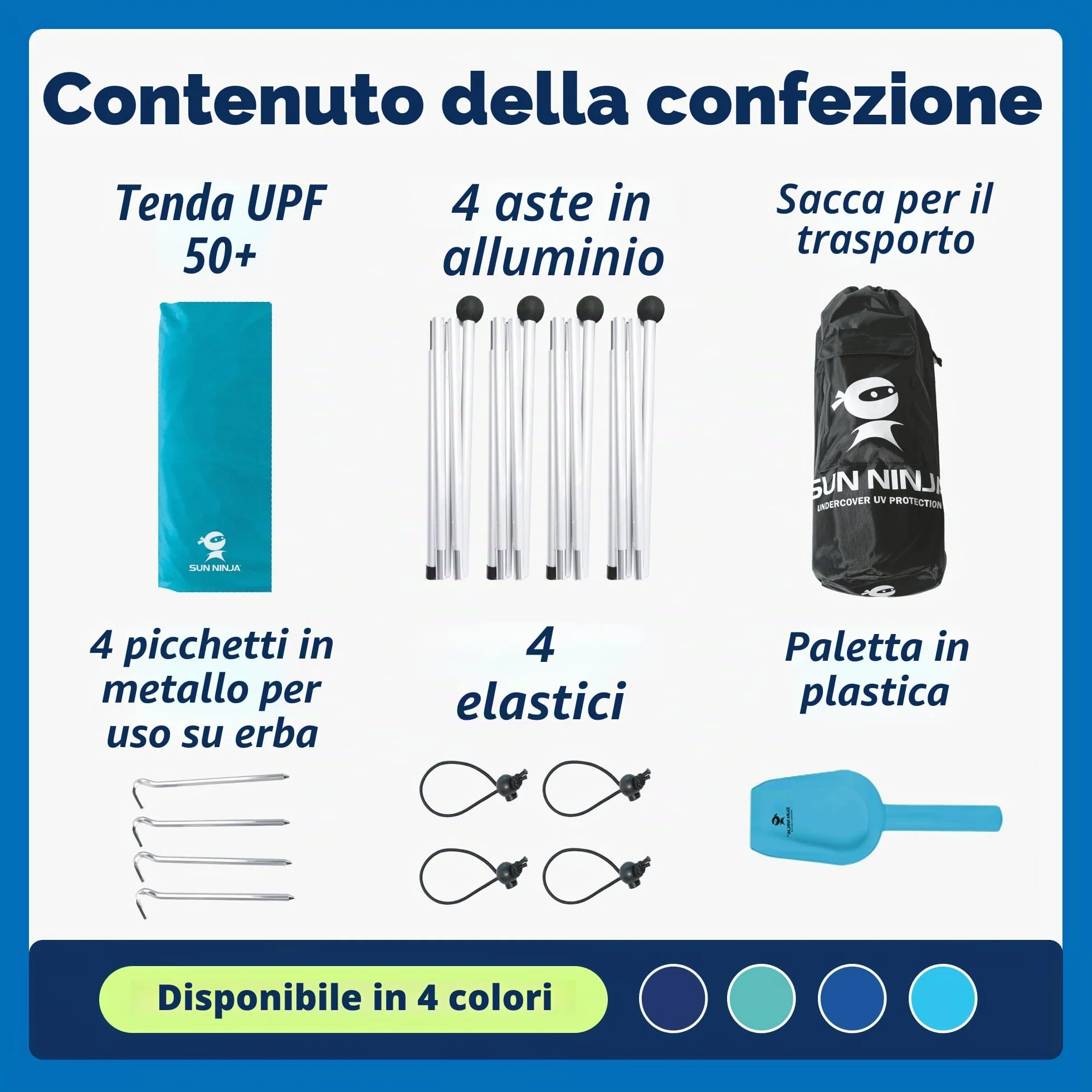 SUN NINJA Tenda da Spiaggia Portatile - Tenda da Sole per Mare - Parasole Pop Up Grande per Campeggio e Picnic - Protezione UV UPF 50+ - Borsa e Accessori Inclusi
