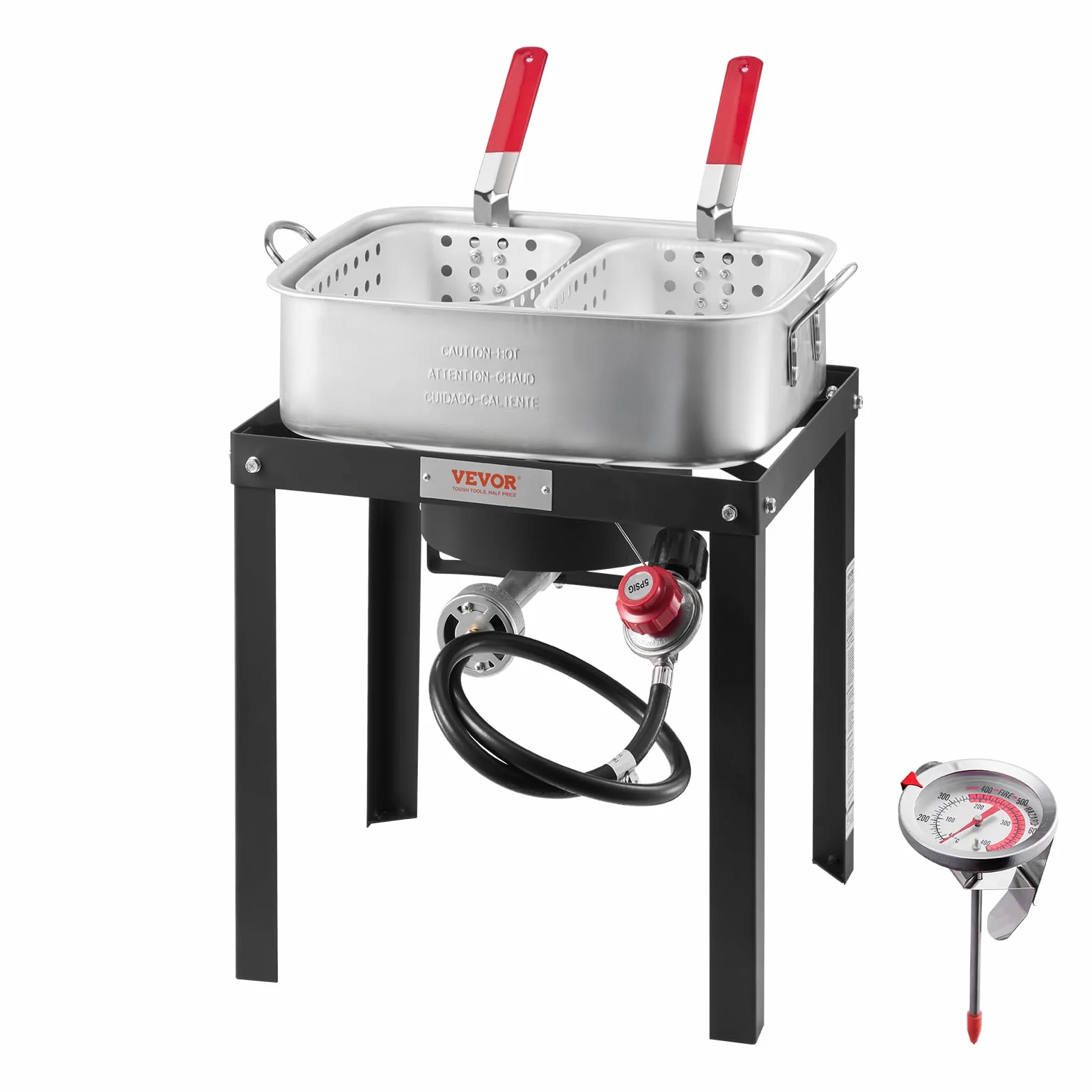 VEVOR Friggitrice ad ali per pesce, set da 13,27 l, in alluminio, per frutti di mare, per esterni, con termometro, cestello e bruciatori a propano 58000 BTU, per cucinare all'aperto