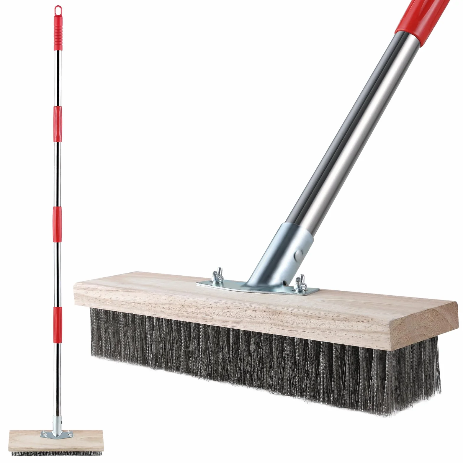Mitclear Scopa in Filo Metallico con Manico Telescopico(145cm), Spazzola con Setole Metalliche Rigide per Rimuovere Erbacce, Muschio e Macchie Ostinate, Spazzola Esterni per Patio, Terrazza, Giardino
