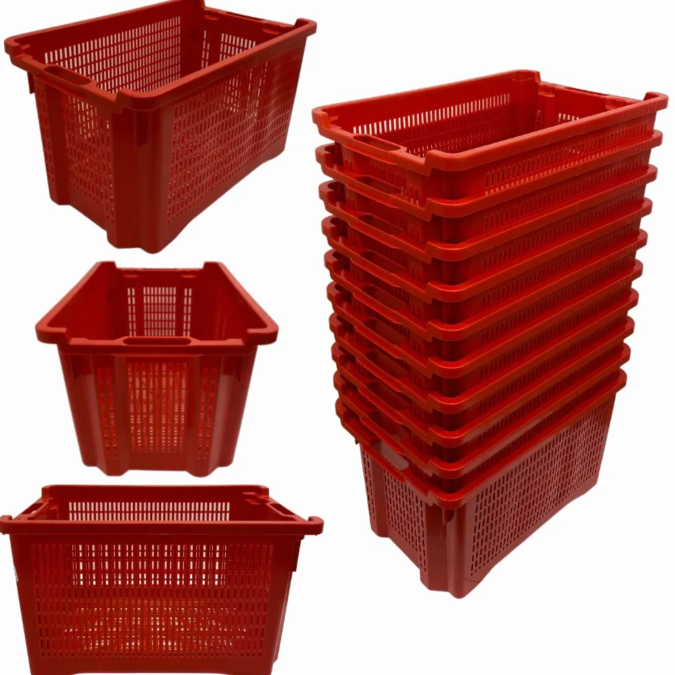 acquaverde | 10 Cassette Agricole con Fondo Traforato in Plastica 40 Litri (30 kg), Cesta per Raccolta Olive, Impilabili e Sovrapponibili, Con Manici, cm. 56x35x31