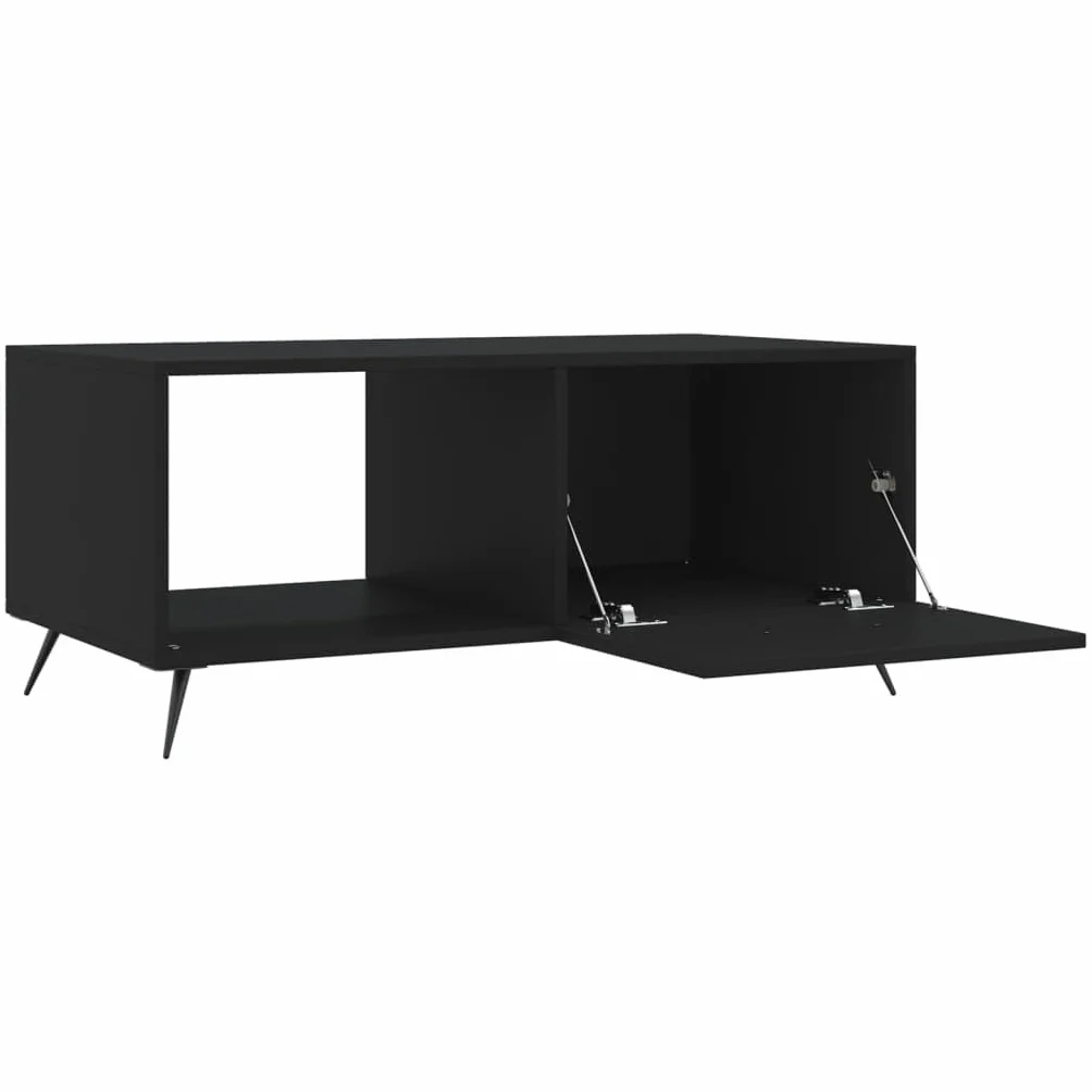 Tavolino nero con vano portaoggetti e porta in legno resistente con superficie liscia e gambe in ferro, 90 x 50 x 40 cm, elegante tavolino da salotto