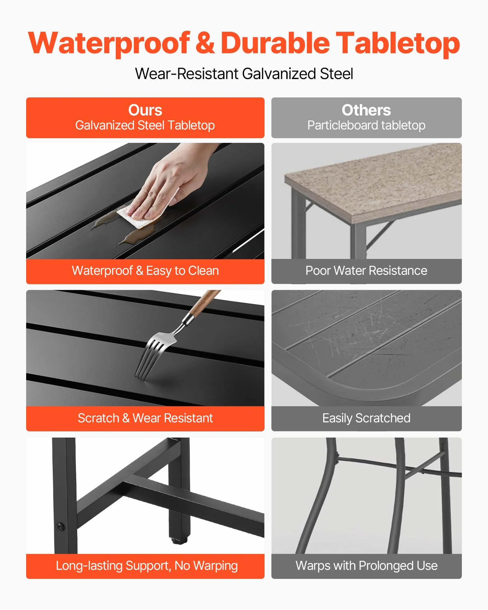 VEVOR Tavolo Alto da Bar per Esterni 120 x 37,5 cm, Tavolino da Pranzo Rettangolare Piano Impermeabile, Struttura in Metallo, Tavolo da Giardino Cortile Terrazza, Bordo Piscina, Soggiorno